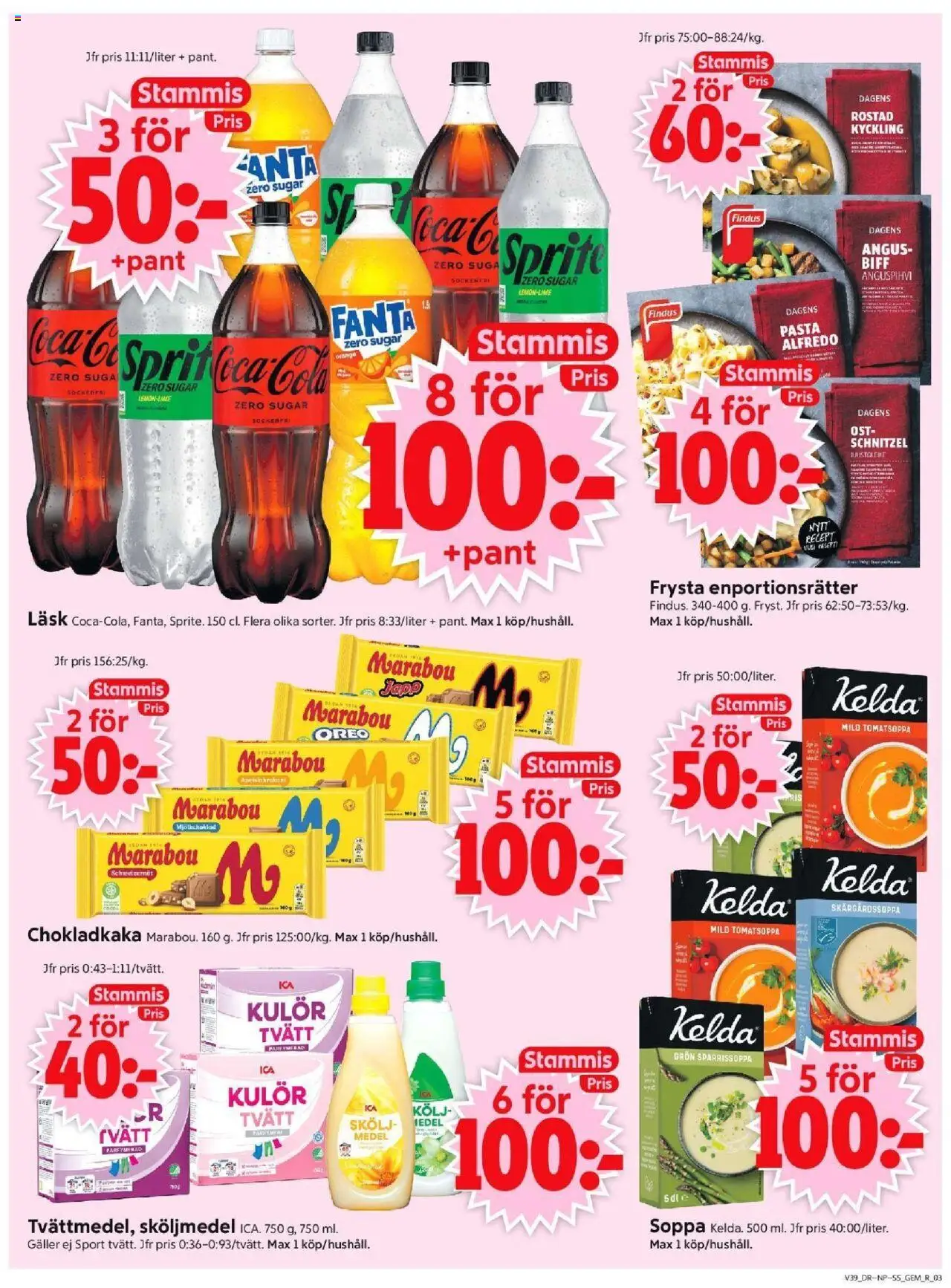 ICA Supermarket reklamblad aktuell från 22.09.2025 | Sida: 3 | Produkter: Chokladkaka, Sköljmedel, Coca cola, Apelsin