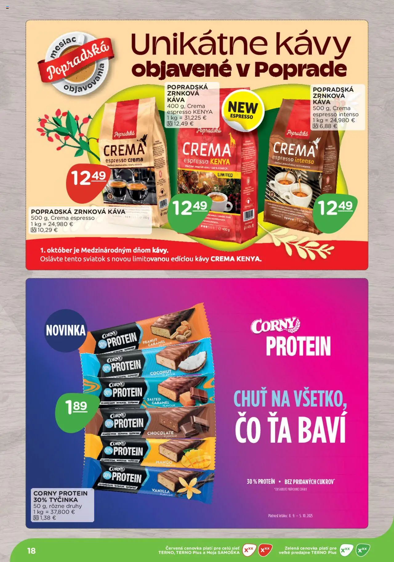 Nové Terno akcie – leták je platný od 08.09.2025 | Strana: 18 | Produkty: Káva, Popradská káva, Protein, Mango