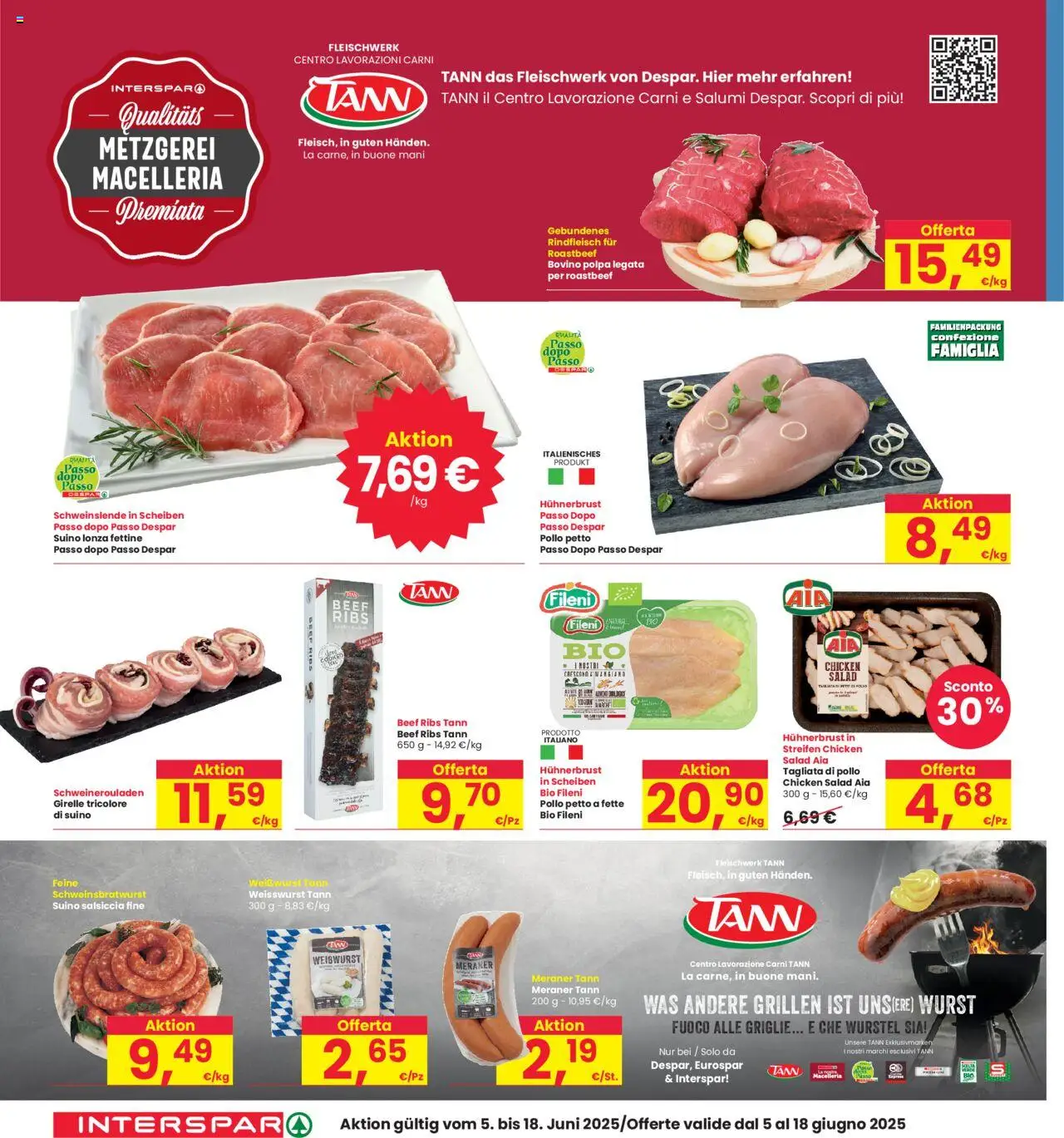 Volantino Interspar del 05.06.2025 | Pagina: 10 | Prodotti: Bovino, Suino, Salsiccia, Wurstel