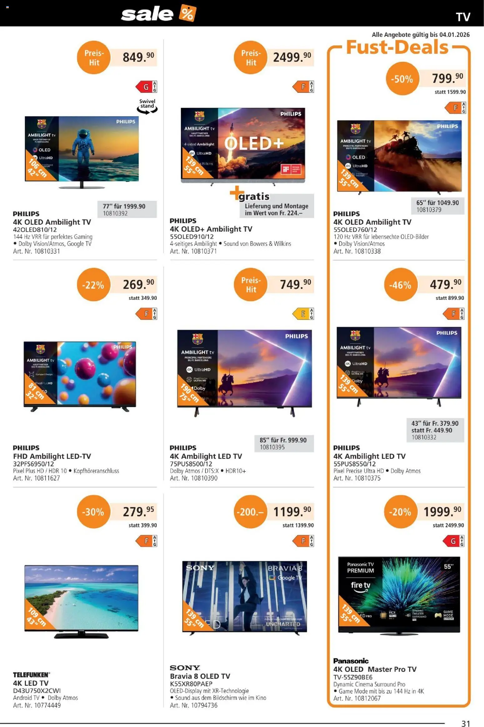 Fust Aktionen – gültig ab 25.12.2025 | Seite: 31 | Produkte: TV, Sony, Philips, Panasonic