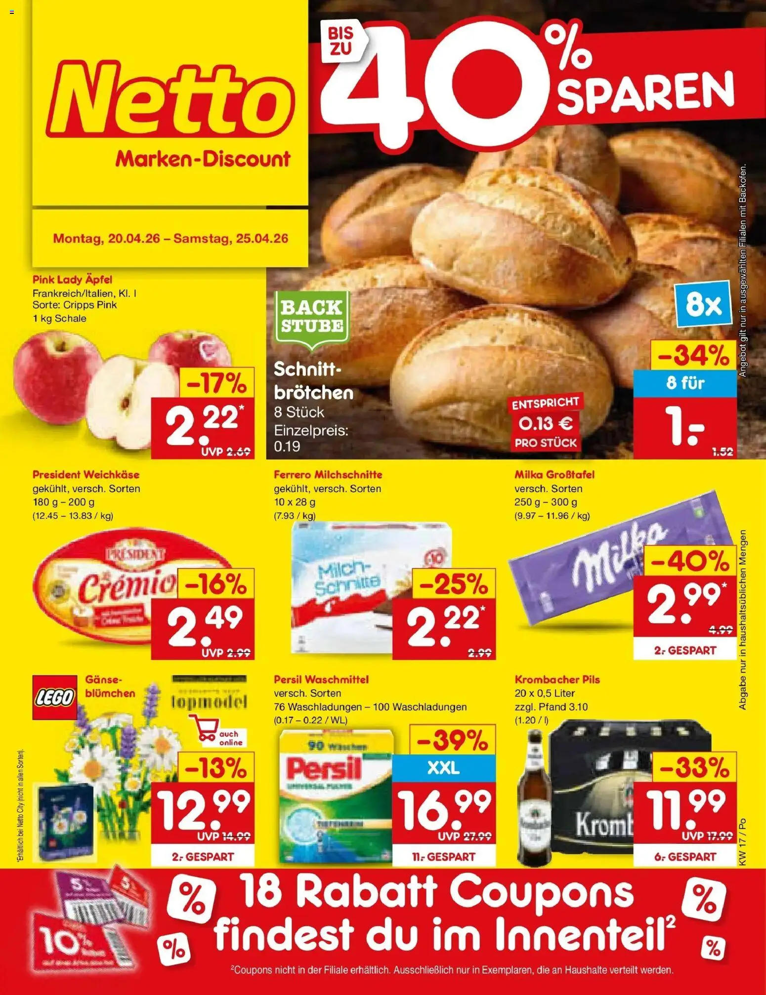 Netto Marken-Discount Prospekt Selb	 – gültig ab 20.04.2026 | Seite: 1 | Produkte: Pils, Äpfel, Milka, Waschmittel