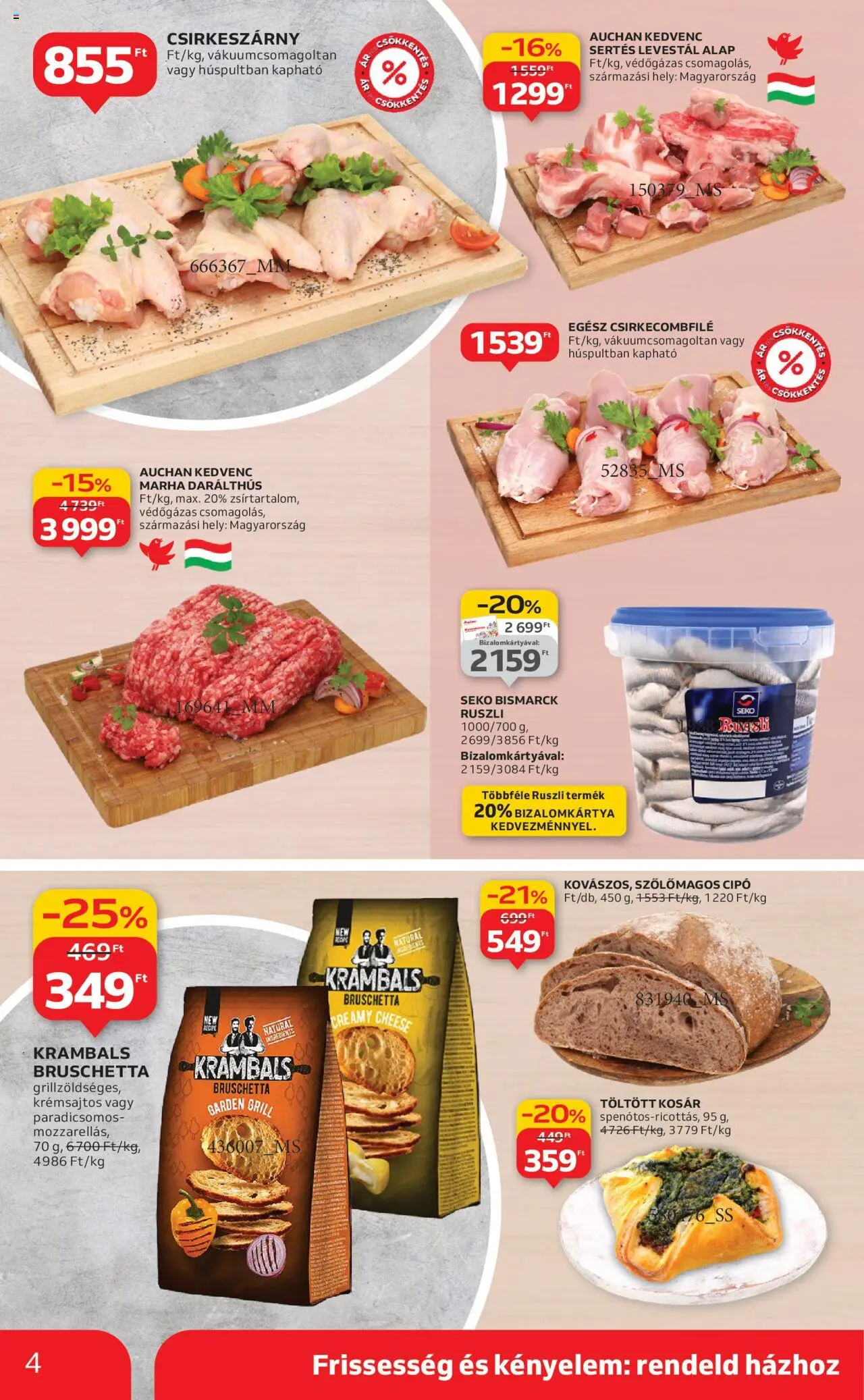 Auchan akciós ujság - amely érvényes a következő dátumtól: 24.10.2025 | Oldal: 4 | Termékek: Grill, Csirkecombfile, Kosár, Bruschetta