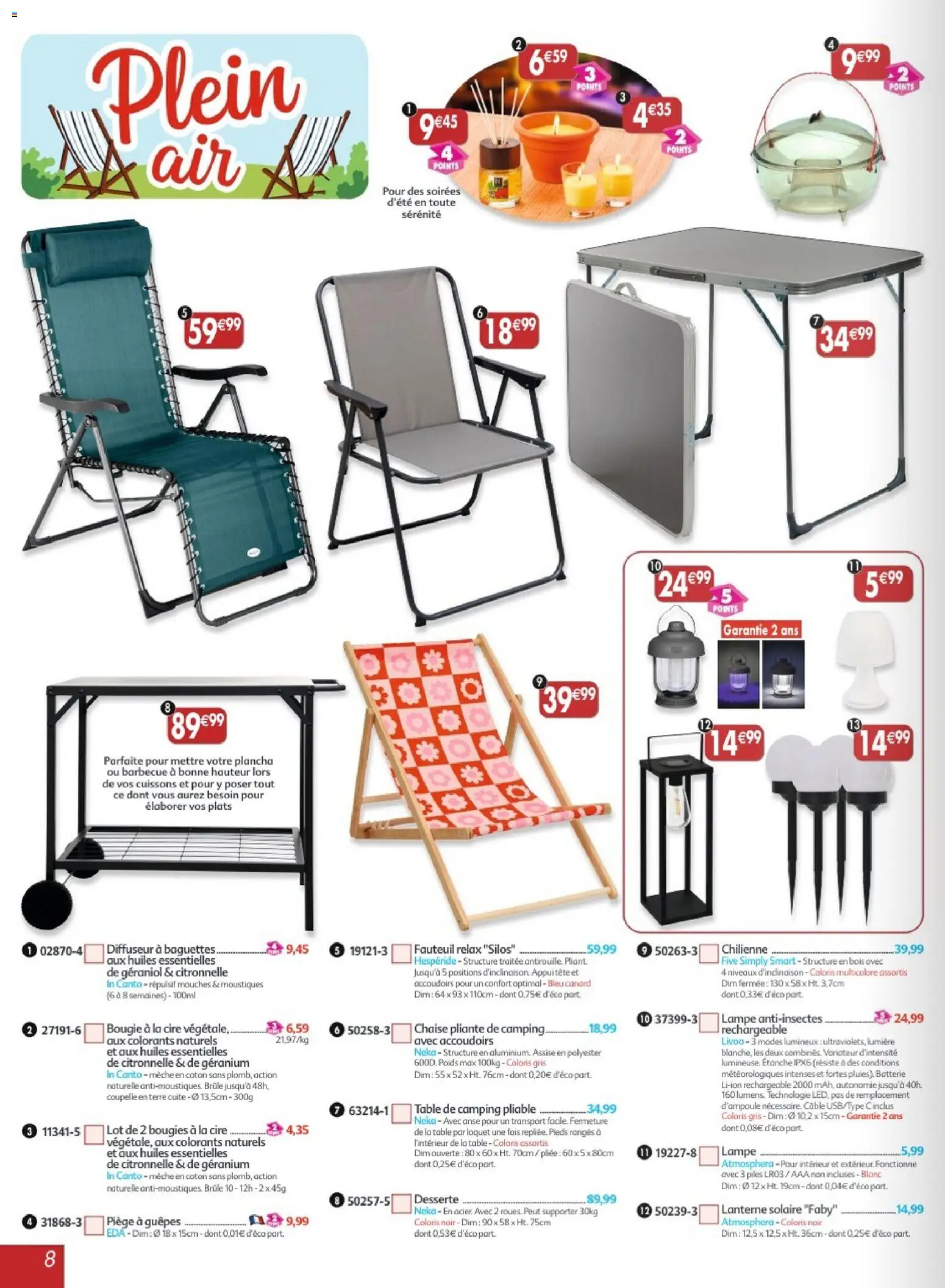 {H1} | Page: 8 | Produits: Cire, Poids, Chaise pliante, Géranium