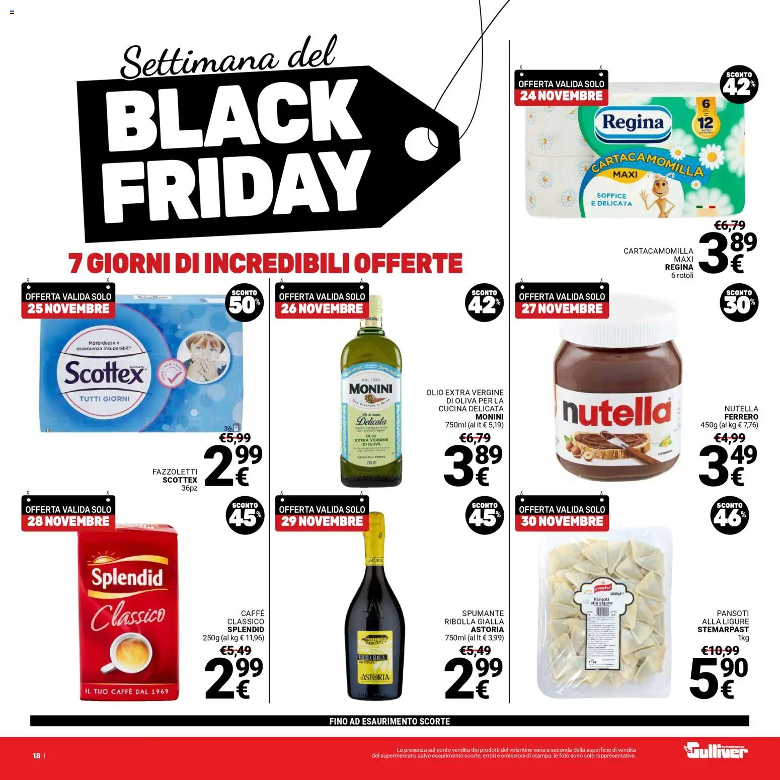 Volantino Gulliver del 25.11.2025 | Pagina: 18 | Prodotti: Fazzoletti, Olio, Nutella, Olio extra vergine