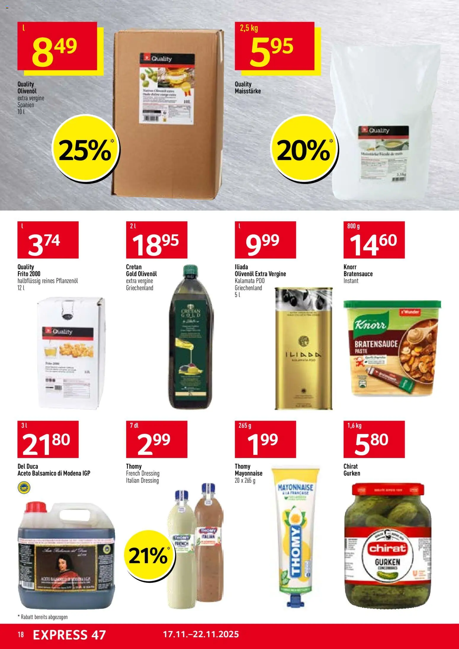 Prodega Aktionen – gültig ab 17.11.2025 | Seite: 18 | Produkte: Balsamico, Dressing, Mayonnaise, Gurken