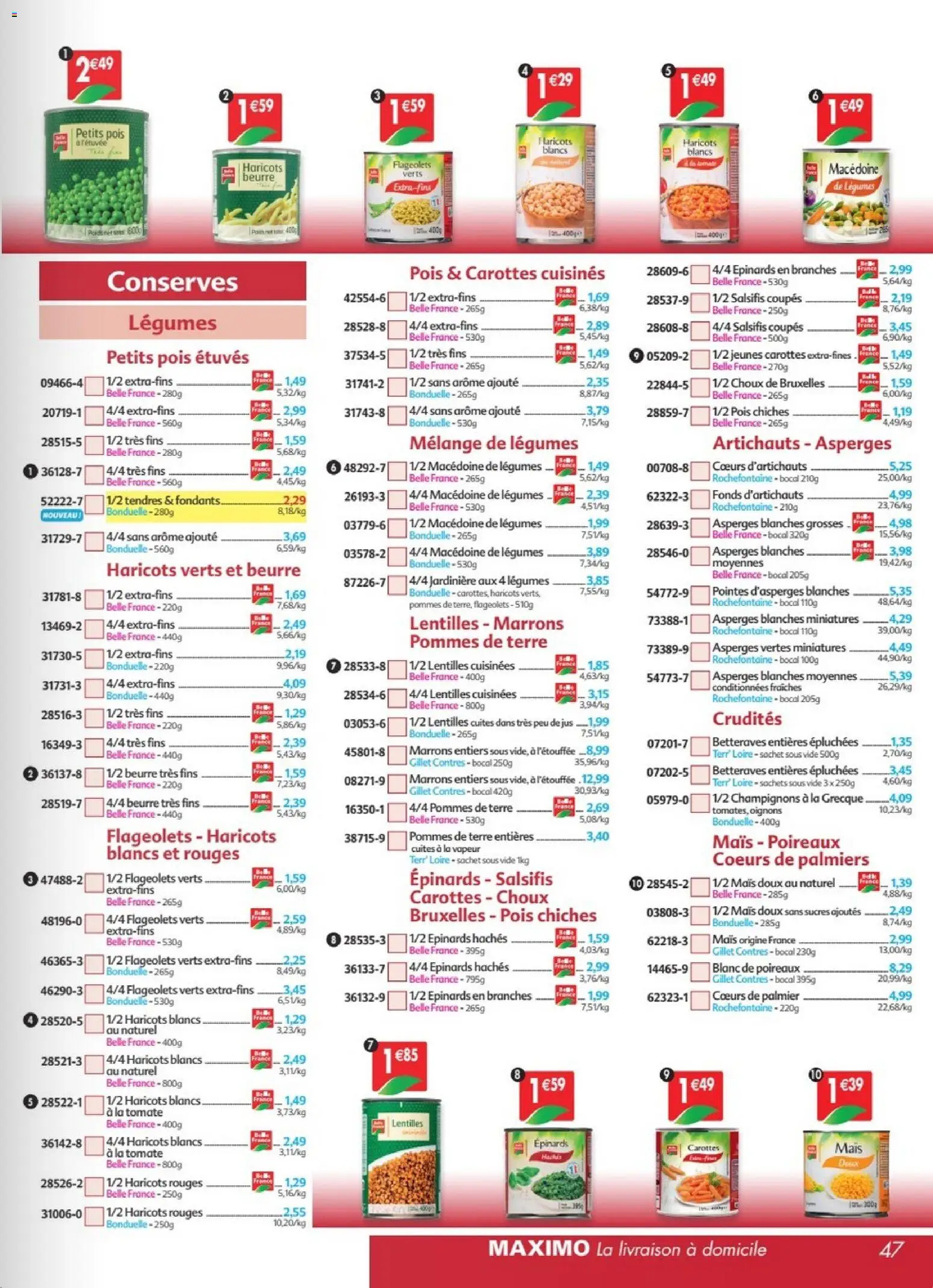 {H1} | Page: 47 | Produits: Jardinière, Mais, Pois, Pommes