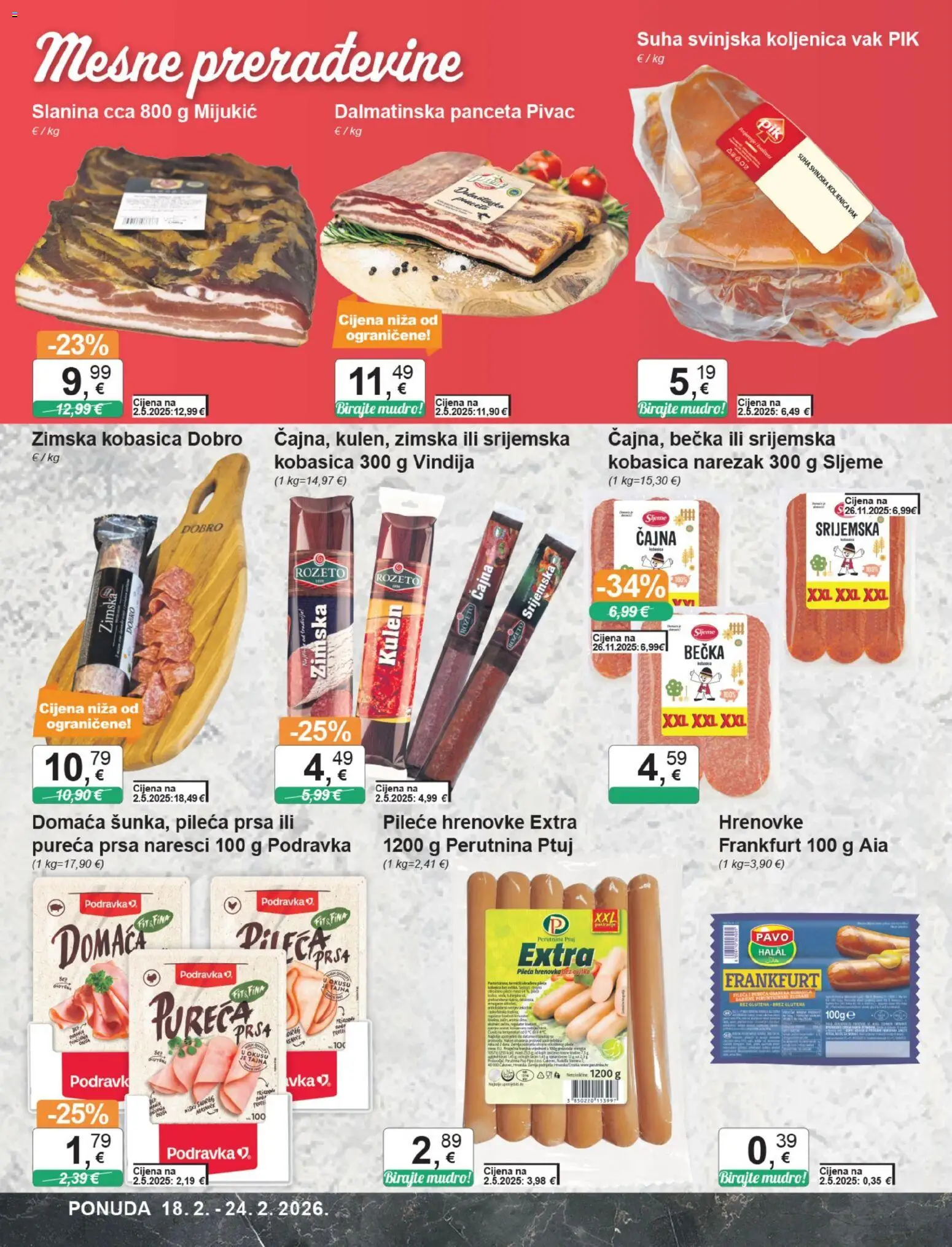 KTC katalog | vrijedi od 18.02.2026 | Stranica: 14 | Proizvodi: Hrenovke, Kobasica, Kulen, Pileća prsa