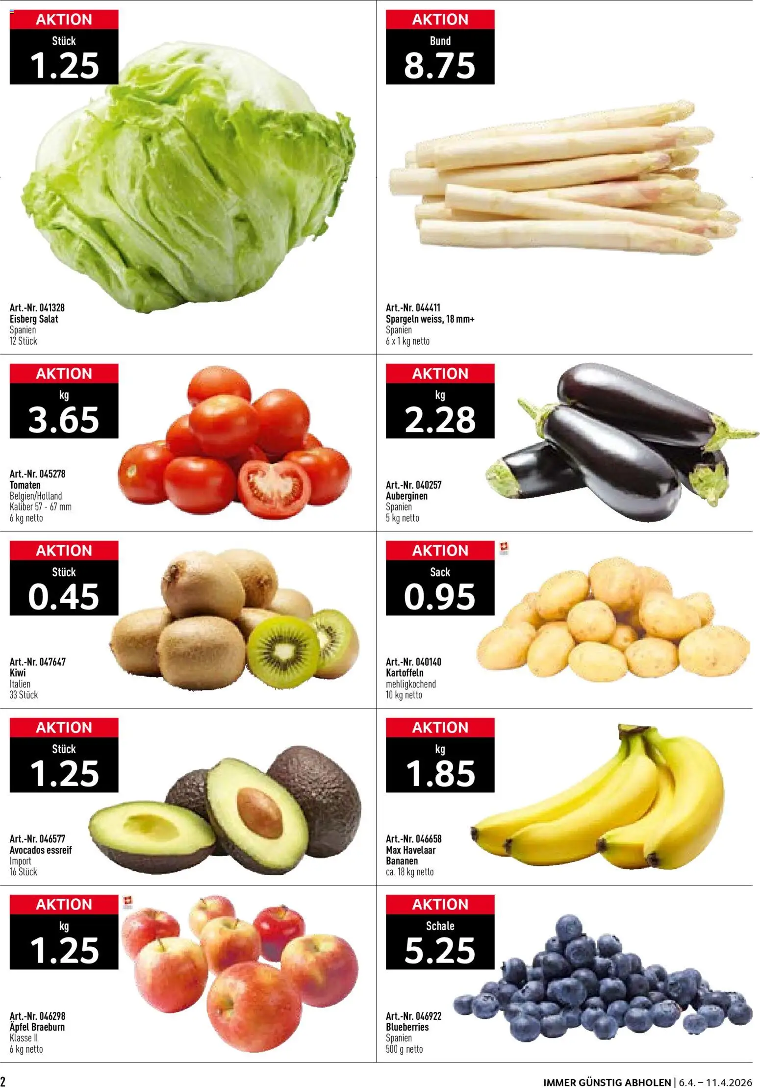 Prodega aktionen – gültig ab 06.04.2026 | Seite: 2 | Produkte: Äpfel, Tomaten, Bananen, Kartoffeln