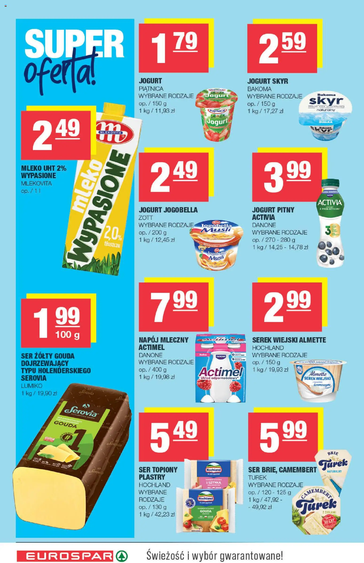 Spar gazetka - Eurospar od 08.04.2026 | Strona: 4 | Produkty: Ser żółty, Ser topiony, Jogurt pitny, Mleko
