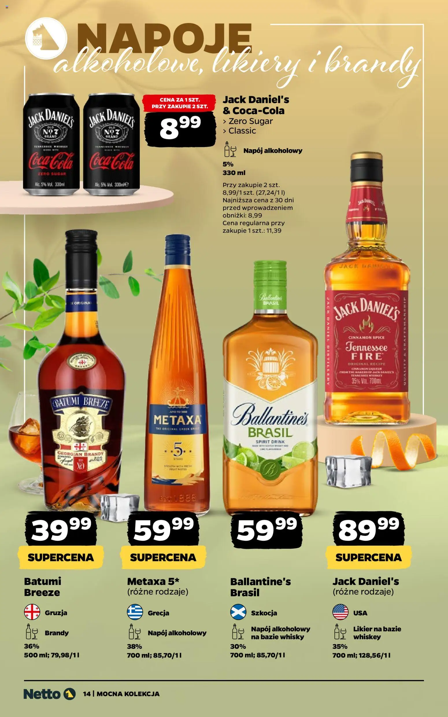 Netto gazetka - Alkohole mocne od 27.04.2026 | Strona: 14 | Produkty: Metaxa, Coca cola, Jack Daniel's, Whisky