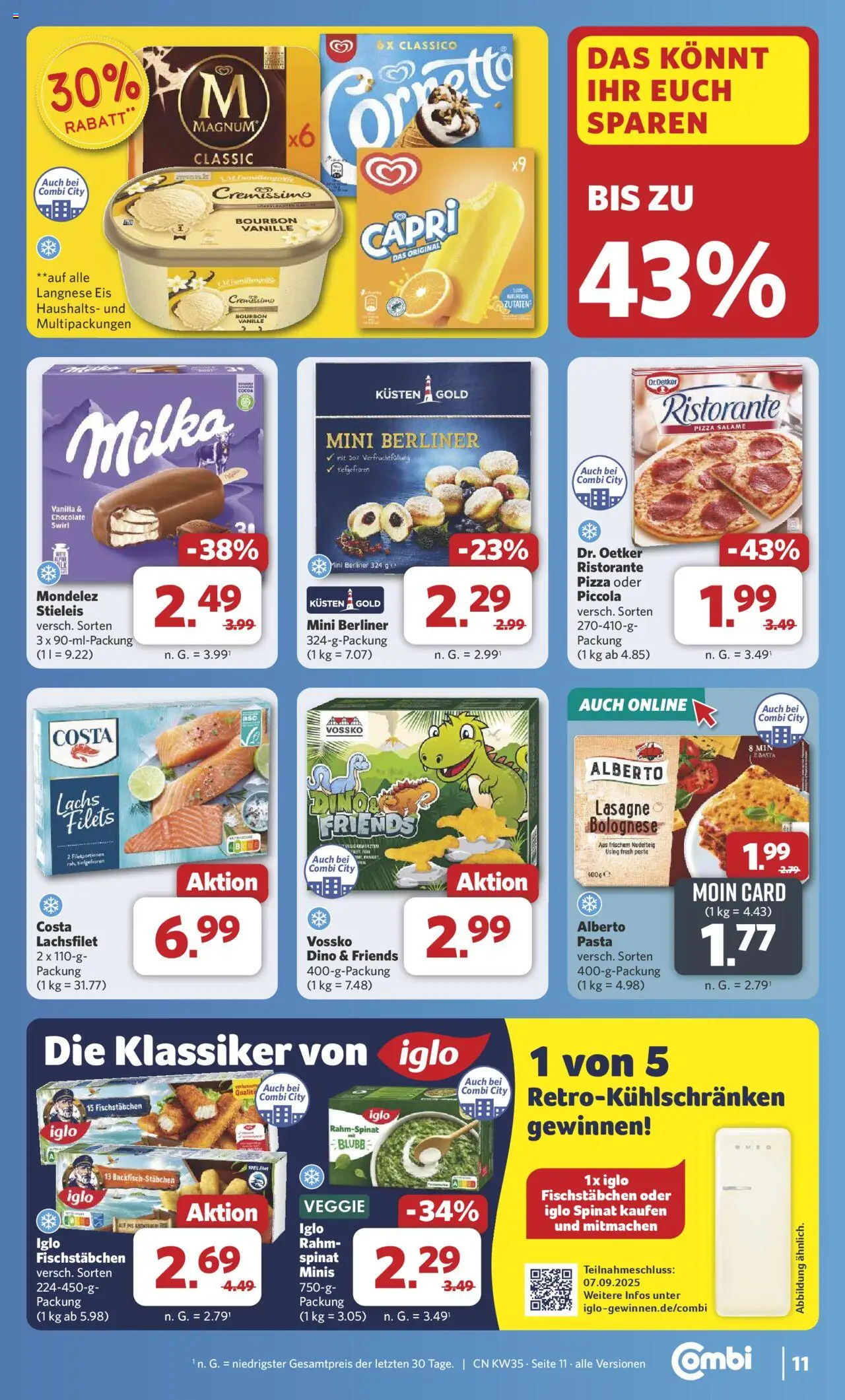 Combi Prospekt 	 - gültig ab dem 25.08.2025 | Seite: 13 | Produkte: Berliner, Iglo, Milka, Pasta