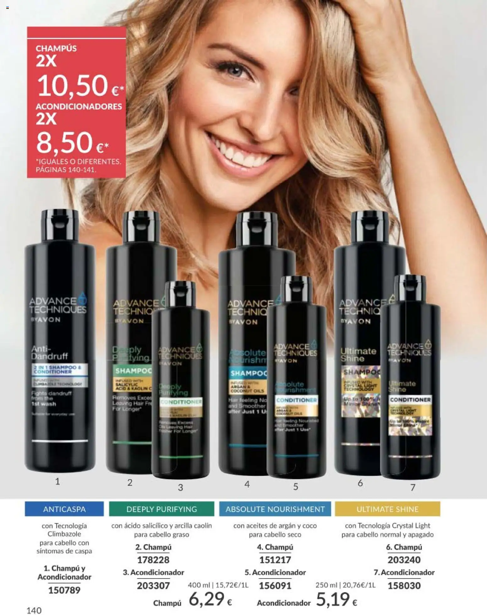 Catálogo AVON campaña 5 │ válido desde el 01.05.2026 | Página: 140 | Productos: Champú, Acondicionador, Τυρόπιτα