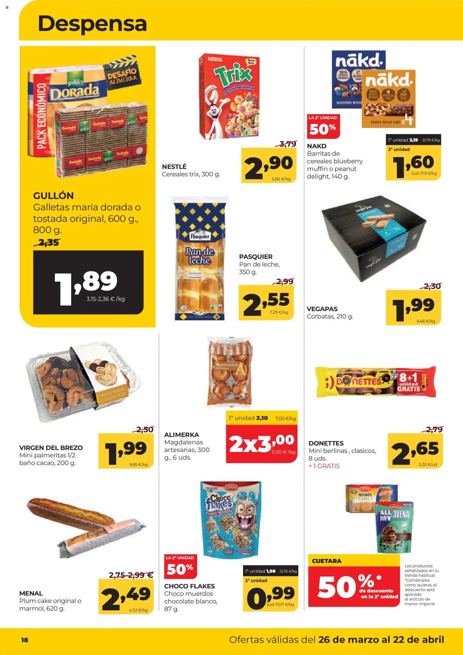 Alimerka folleto Asturias │ válido desde el 26.03.2026 | Página: 18 | Productos: Pan, Galletas, Pan de leche, Magdalenas