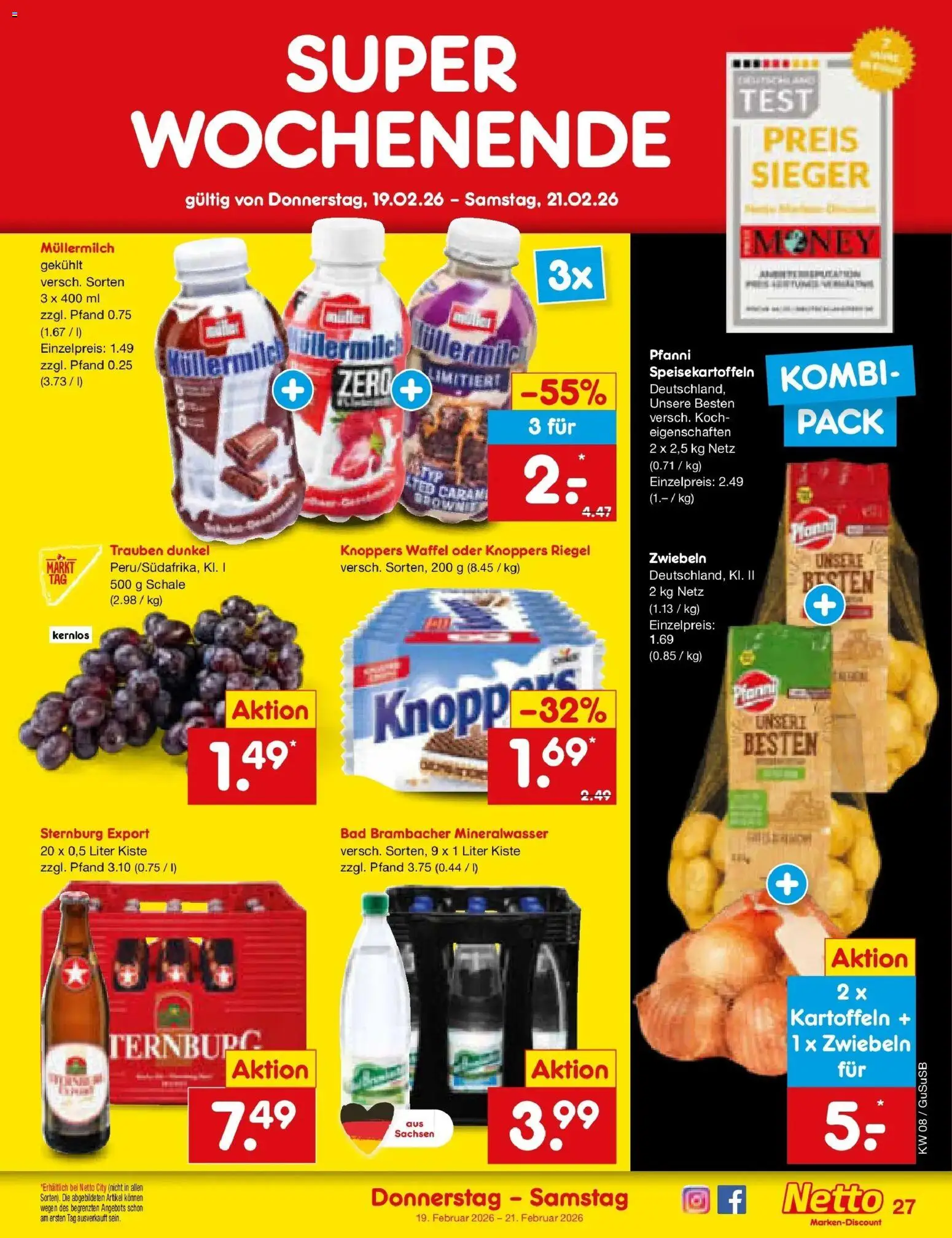 Netto Marken-Discount prospekt Rodewisch	 – gültig ab 16.02.2026 | Seite: 41 | Produkte: Mineralwasser, Kartoffeln, Zwiebeln, Müllermilch