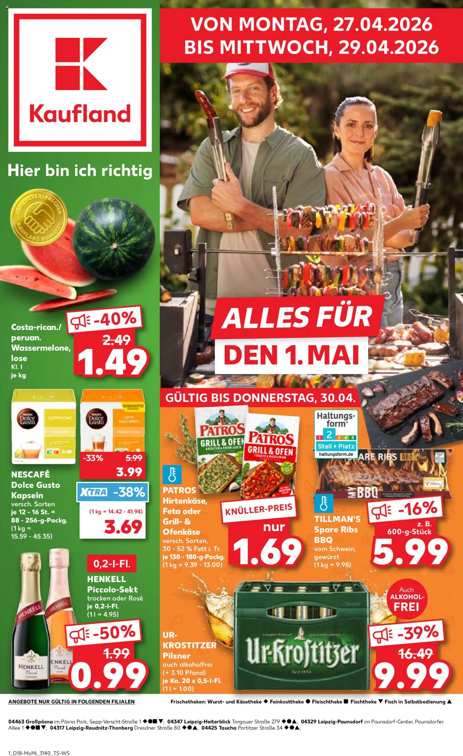 Kaufland Prospekt Leipzig	 – gültig ab 27.04.2026 | Seite: 1 | Produkte: Ofen, Grill, Nescafe, Fisch