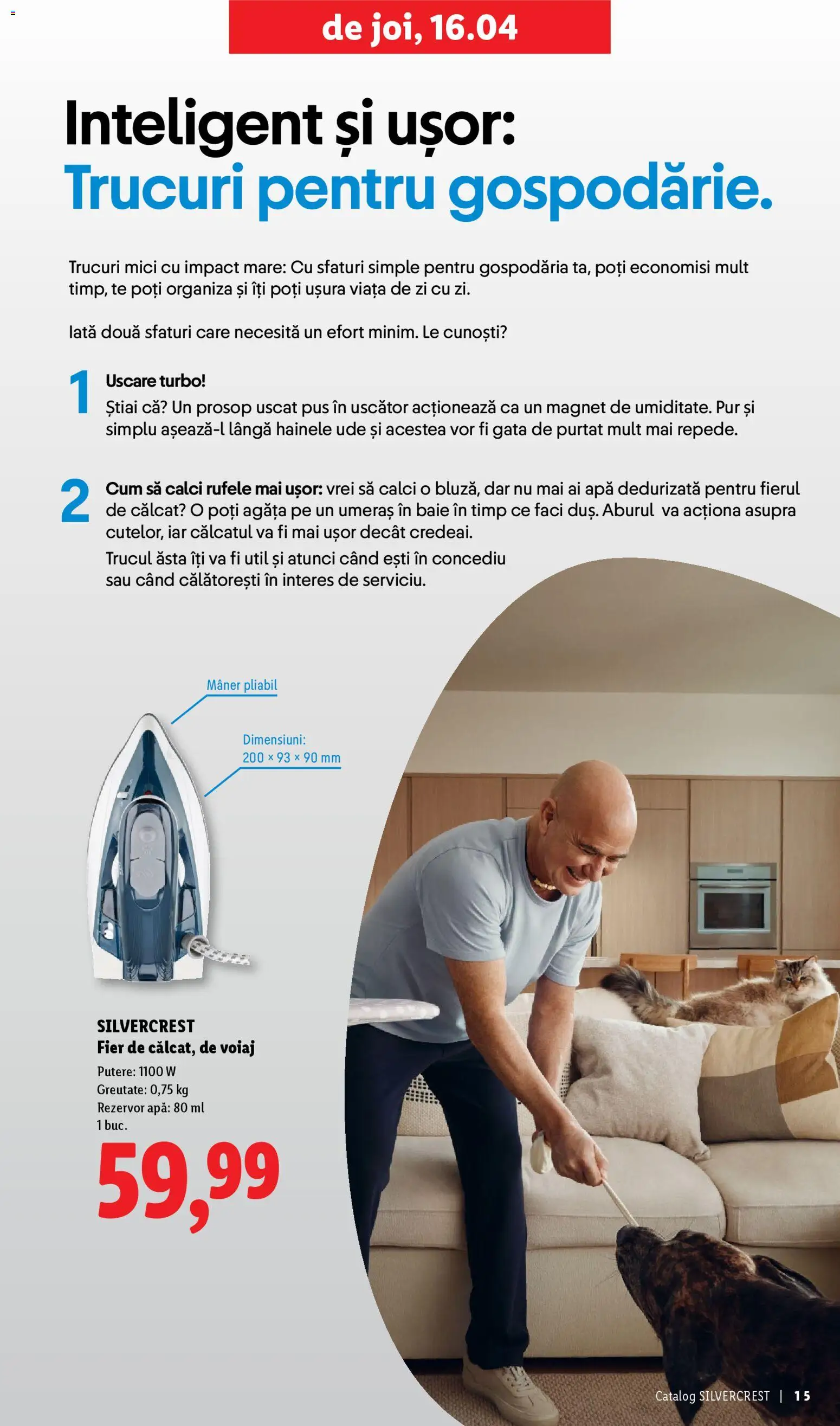 Noul catalog Lidl – valabil de la 30.03.2026 | Pagină: 15 | Produse: Uscător, Mici, Peluş Köpek Yatağı, Apă