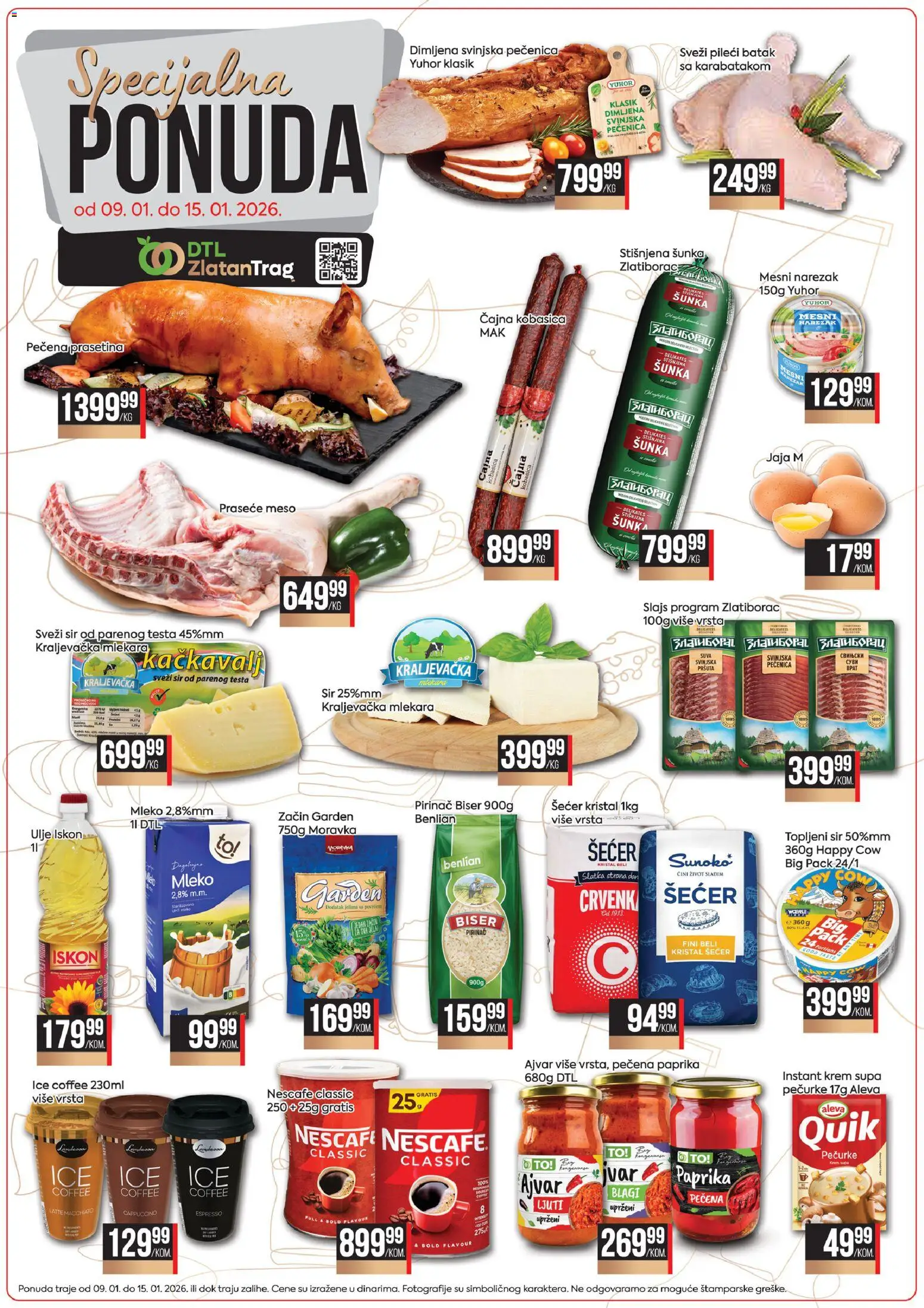 Zlatan Trag katalog - važi od 09.01.2026 | Strana: 1 | Proizvode: Ajvar, Sir, Kačkavalj, Jaja