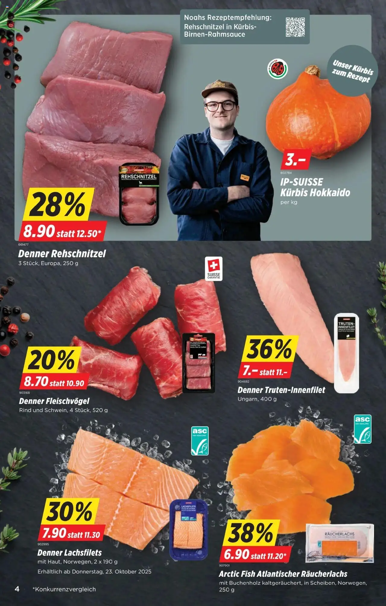 Denner Aktionen – gültig ab 21.10.2025 | Seite: 4 | Produkte: Räucherlachs, Kürbis