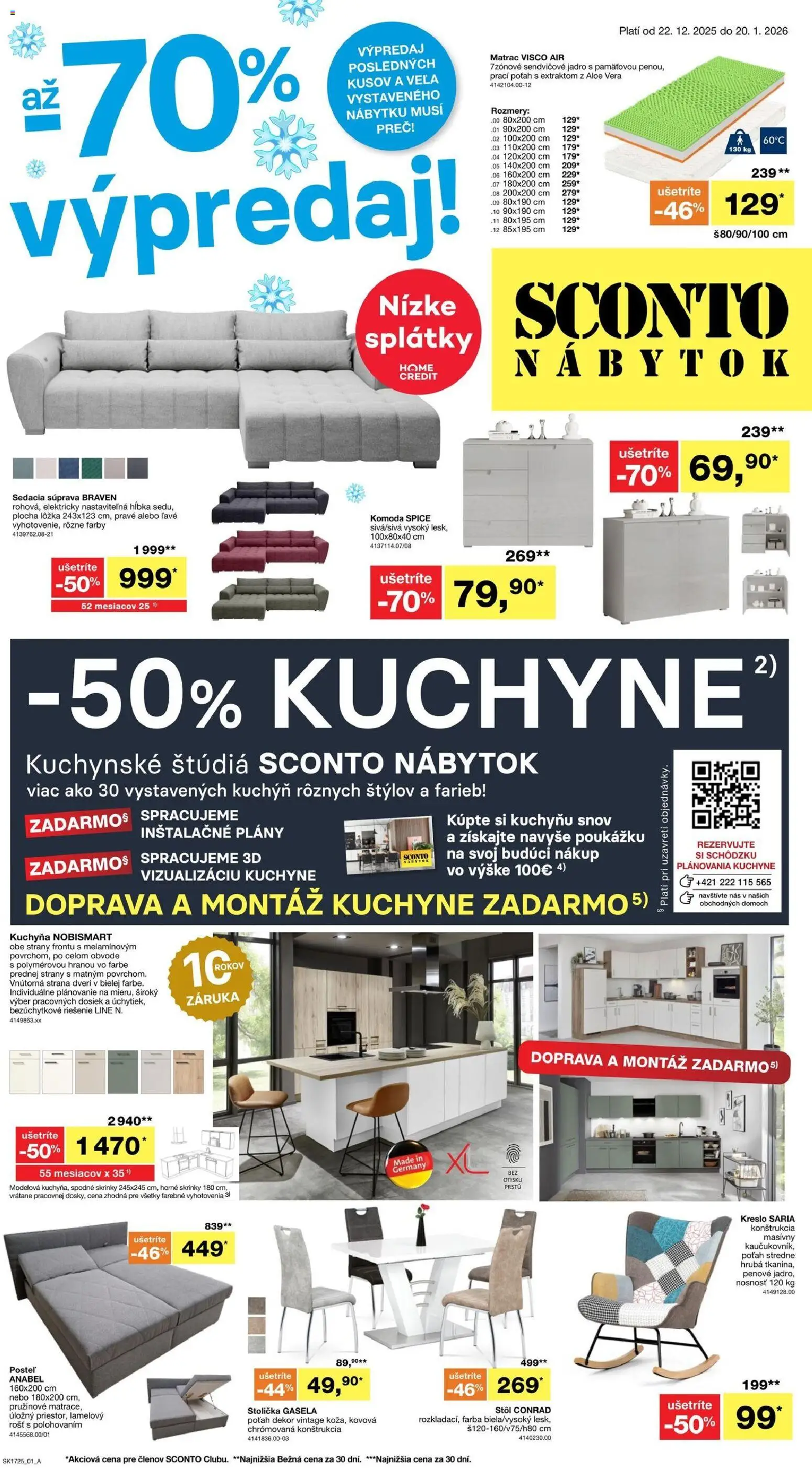 Nové Sconto nábytok akcie – leták je platný od 22.12.2025 | Strana: 1 | Produkty: Nábytok, Matrac, Sedacia súprava, Posteľ