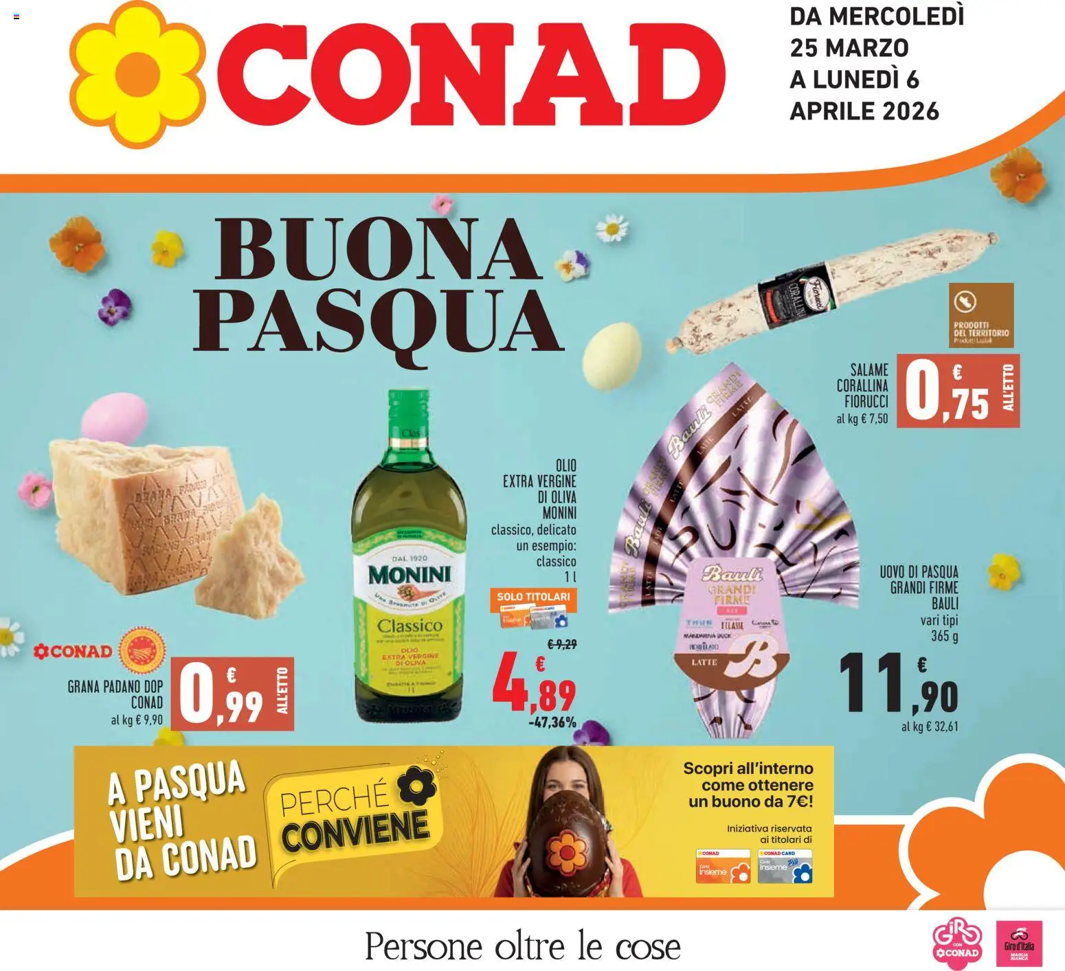 Volantino Conad del 25.03.2026 | Pagina: 1 | Prodotti: Olio, Grana Padano, Olio extra vergine, Uovo di pasqua