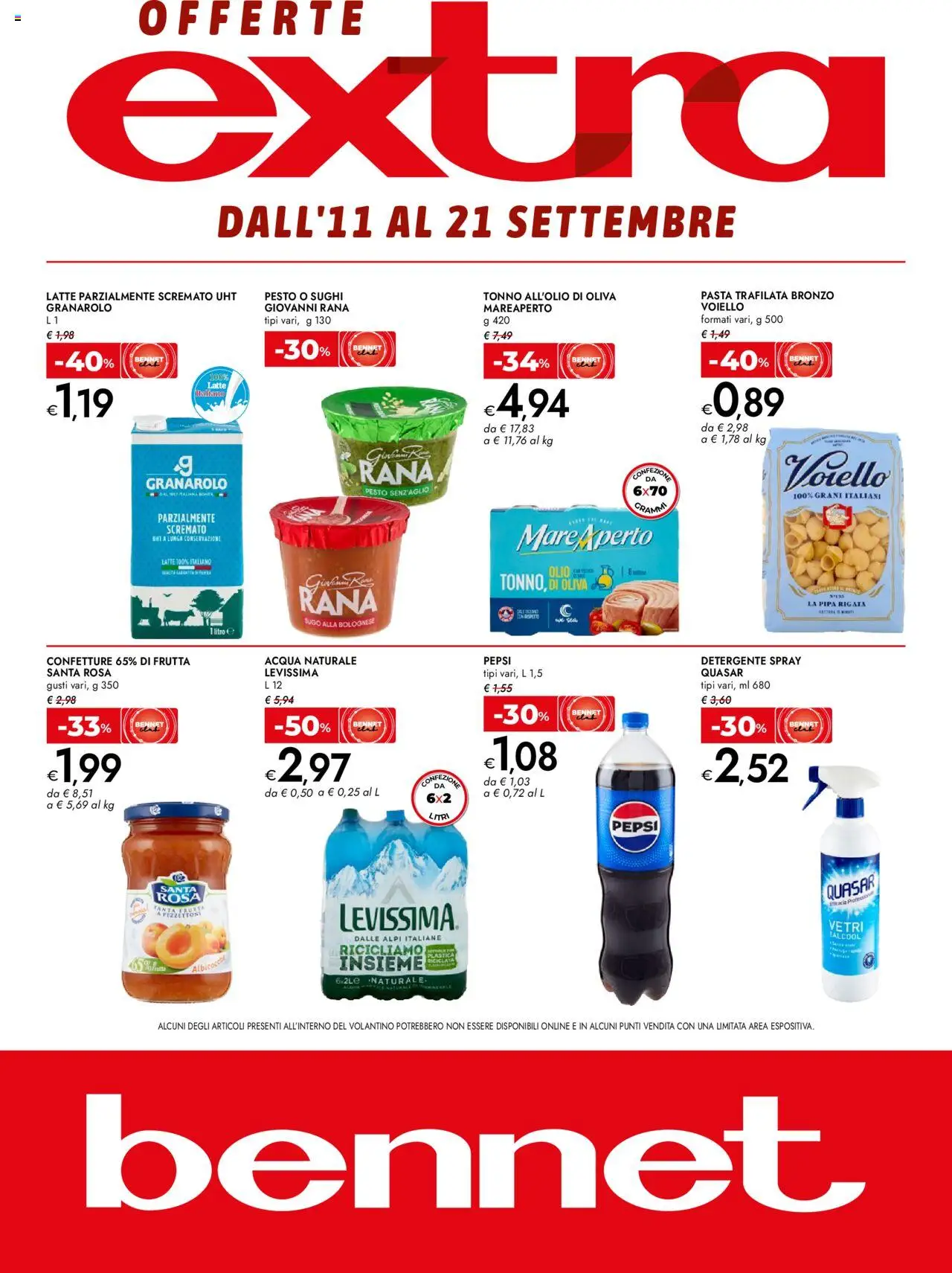 Volantino bennet del 11.09.2025 | Pagina: 1 | Prodotti: Latte, Olio, Latte parzialmente scremato, Pepsi
