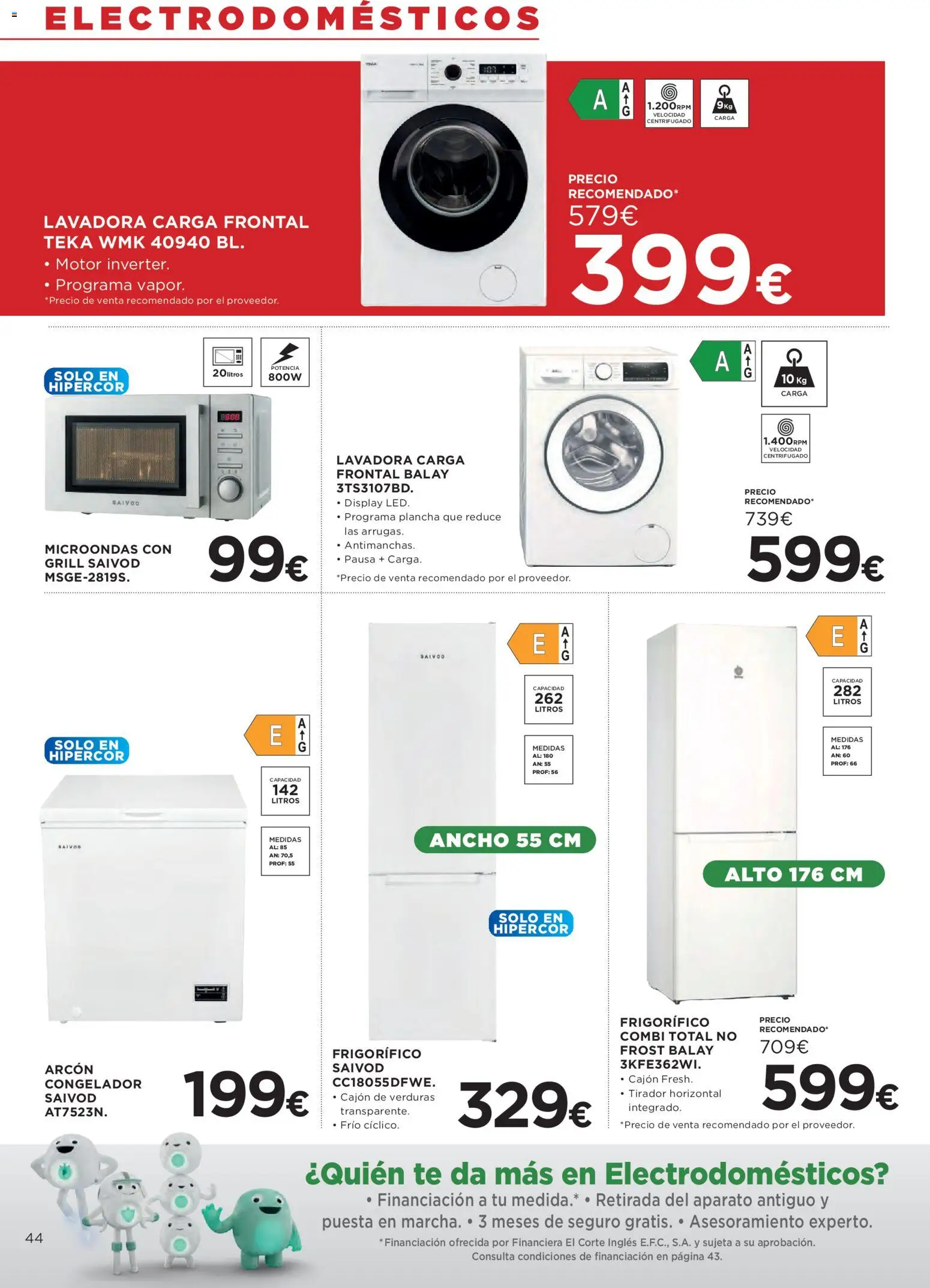 Hipercor catálogo │ válido desde el 26.02.2026 | Página: 44 | Productos: Té, Congelador, Lavadora, Combi