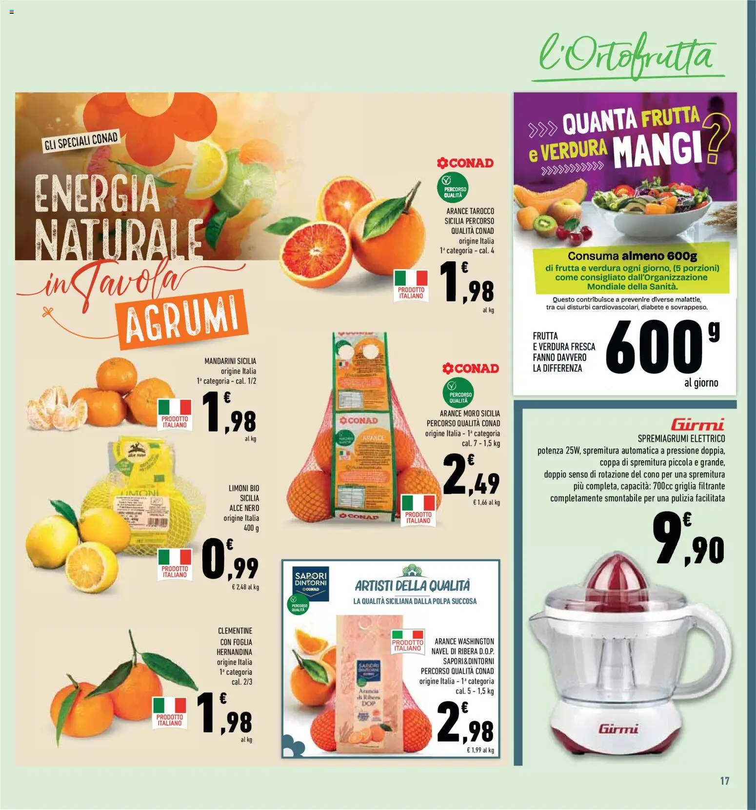 Volantino Conad del 14.01.2026 | Pagina: 17 | Prodotti: Arance, Mandarini, Arancia, Griglia