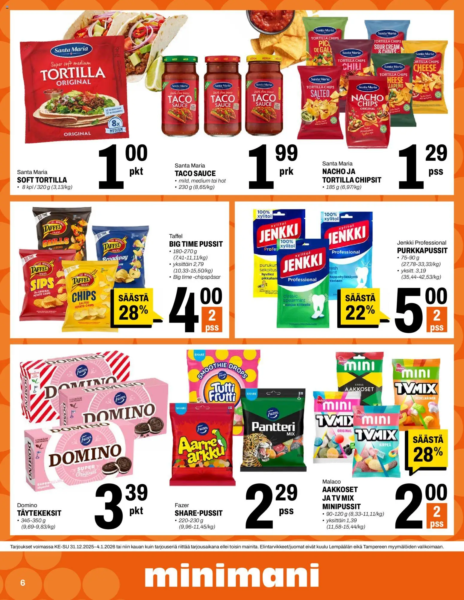 Minimani tarjoukset – voimassa 31.12.2025 alkaen | Sivu: 6 | Tuotteet: Chili, Tortilla, TV