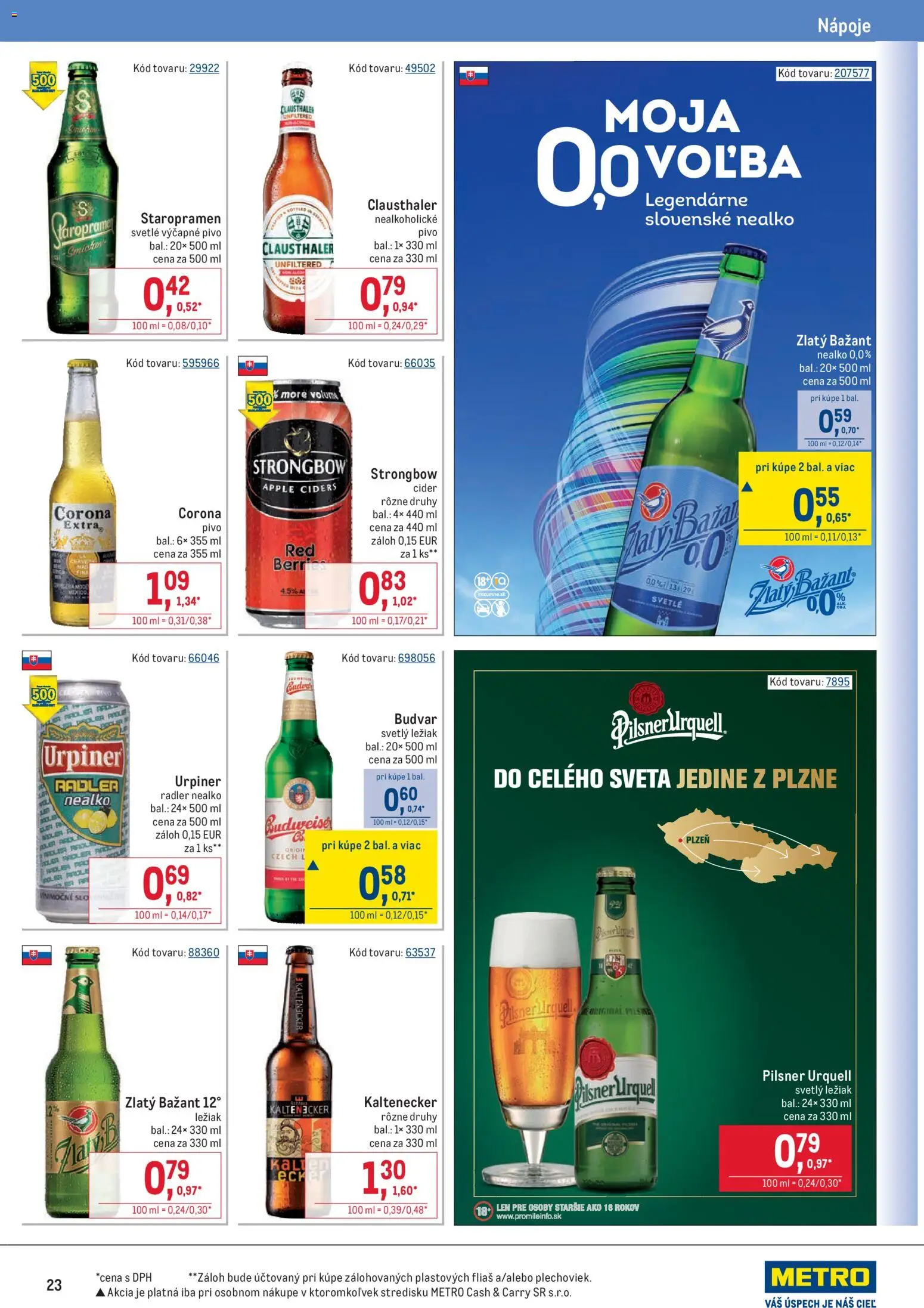 Nové Metro akcie – leták je platný od 19.11.2025 | Strana: 23 | Produkty: Pilsner Urquell, Radler, Zlatý Bažant, Strongbow