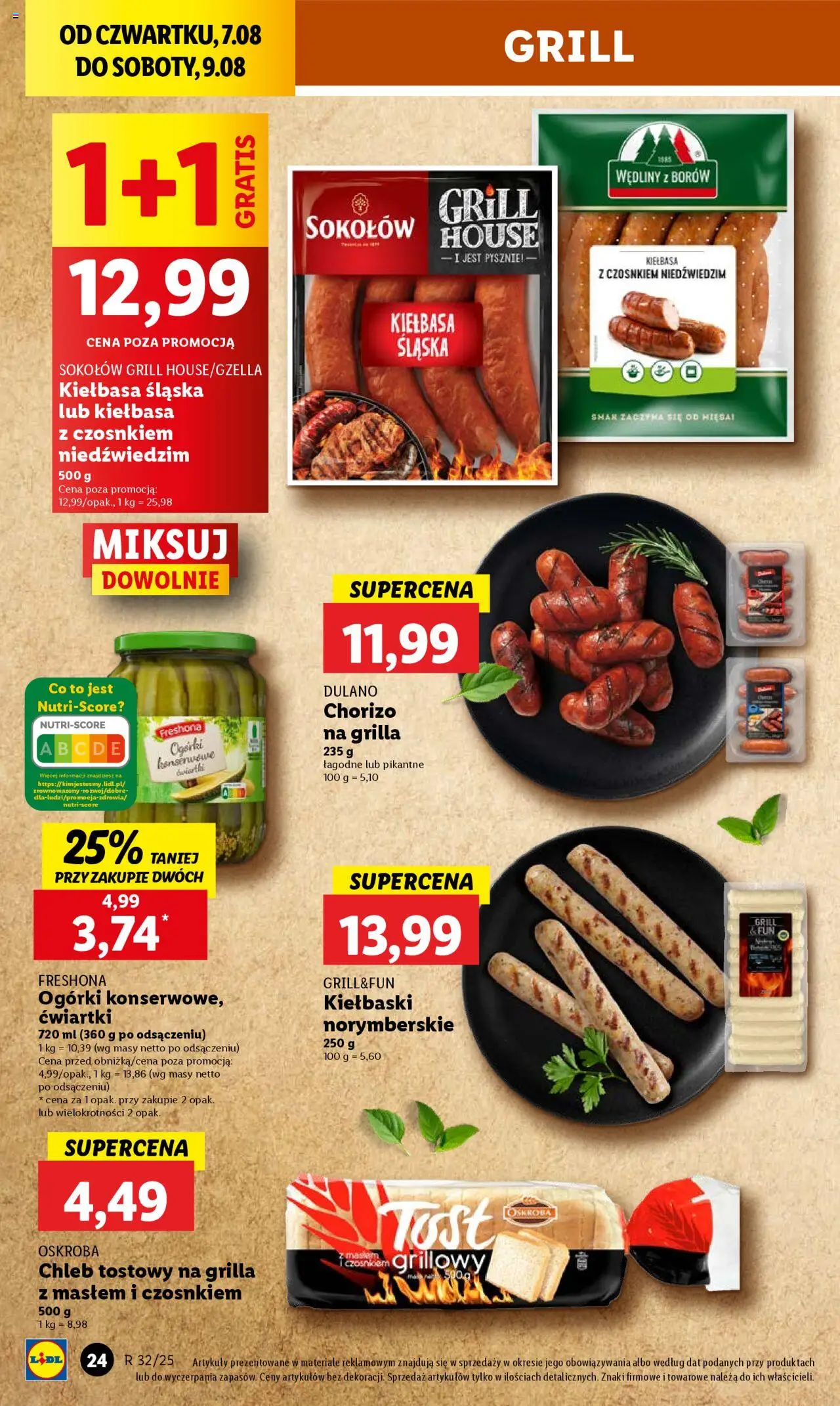 Lidl Gazetka od 07.08.2025 | Strona: 28 | Produkty: Kiełbasa, Grill, Kiełbasa śląska, Ogórki
