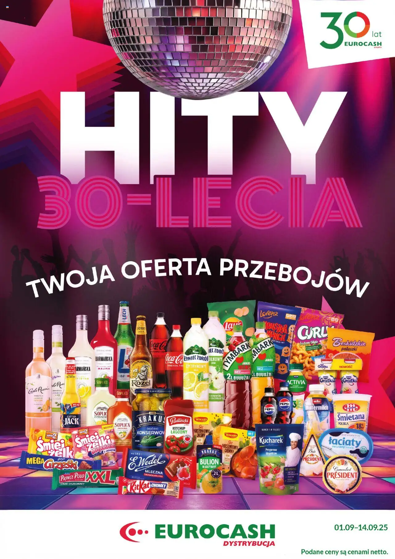 Eurocash Gazetka - Katalog Hity 30-lecia od 01.09.2025 | Strona: 1 | Produkty: Malina, Camembert, Paluszki, Śmietana