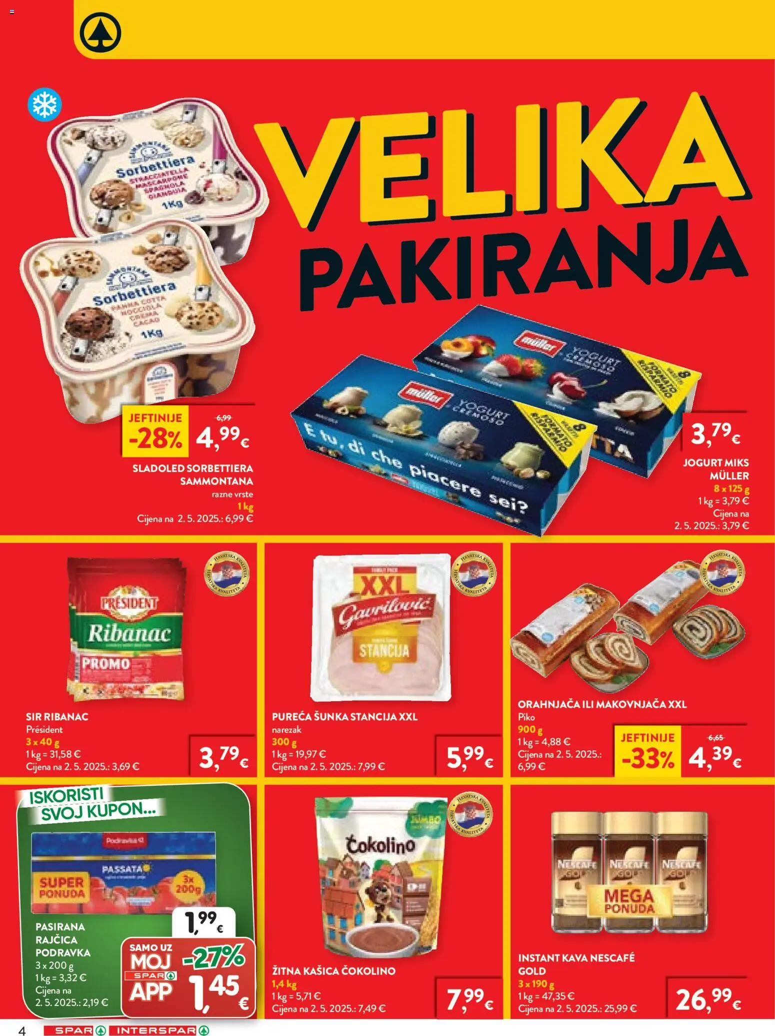 Spar katalog | vrijedi od 22.04.2026 | Stranica: 4 | Proizvodi: Sir, Jogurt, Pasirana rajčica, Kava
