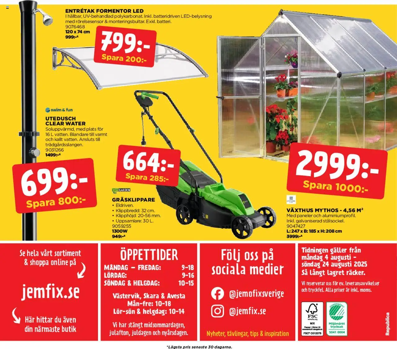 Jem & Fix reklamblad aktuell från 04.08.2025 | Sida: 20 | Produkter: Växthus, Gräsklippare, Galler, Papper