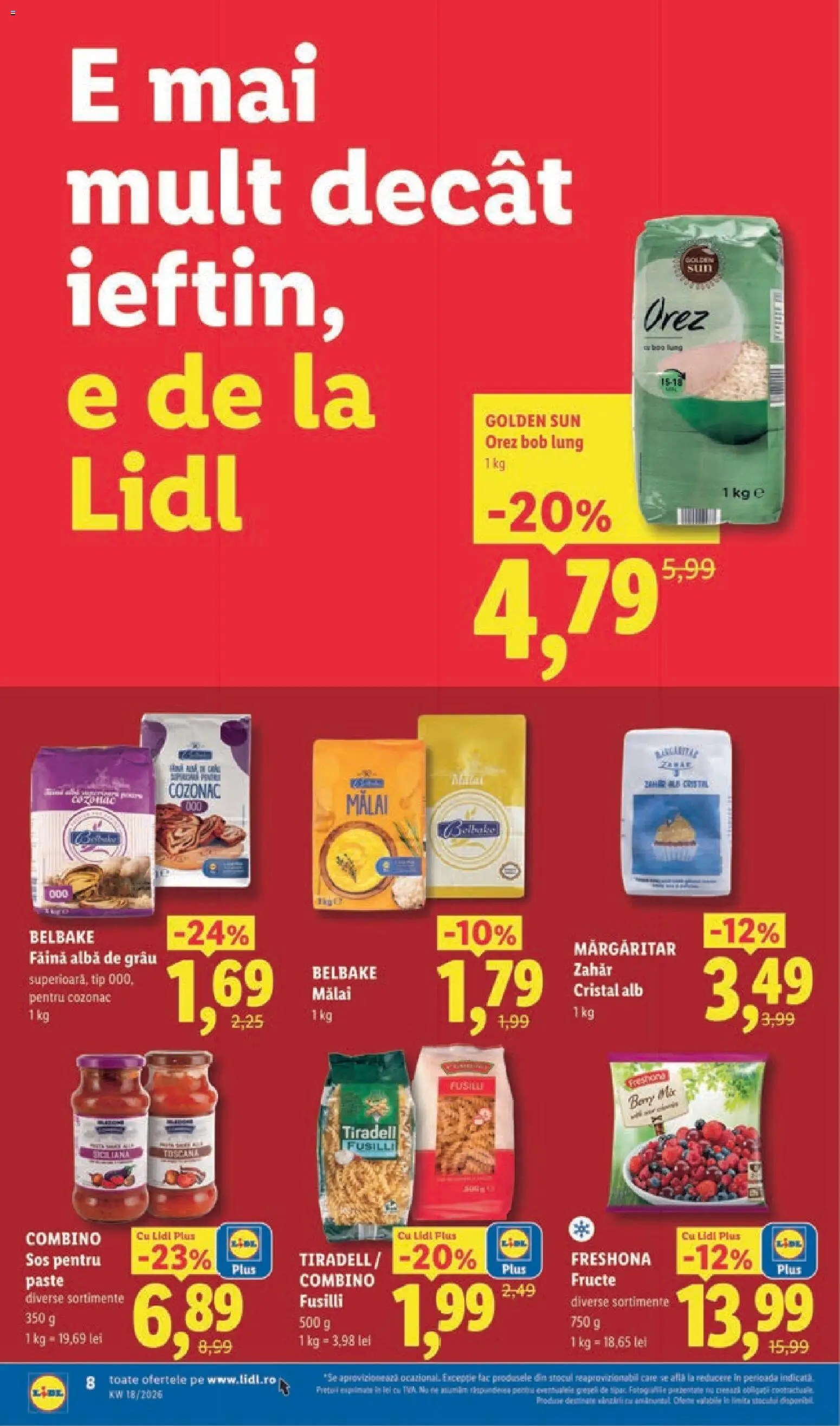 Noul catalog Lidl – valabil de la 27.04.2026 | Pagină: 8 | Produse: Făină, Orez, Mălai, Paste