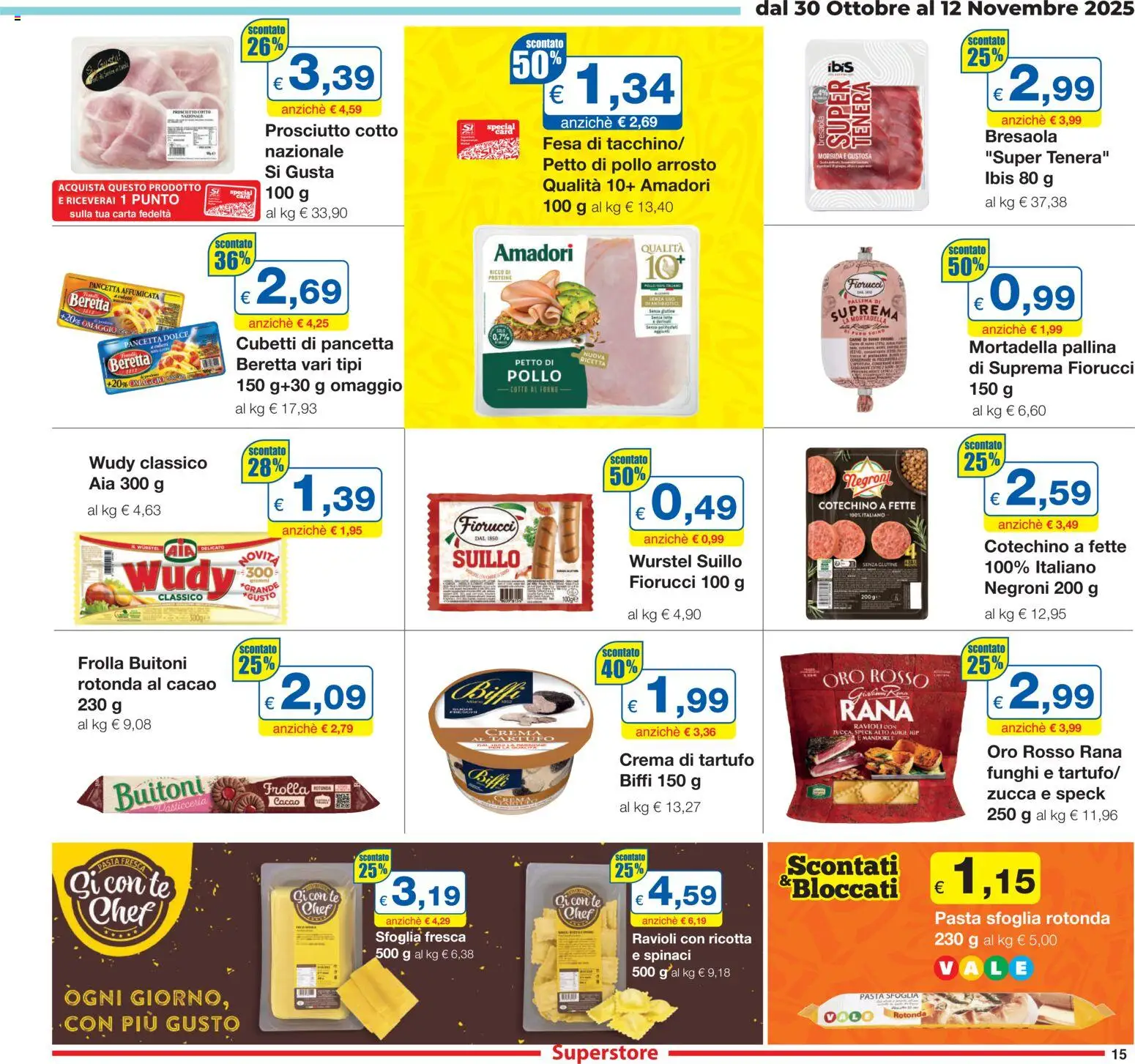 Volantino Sì con Te del 30.10.2025 | Pagina: 15 | Prodotti: Speck, Spinaci, Zucca, Mortadella