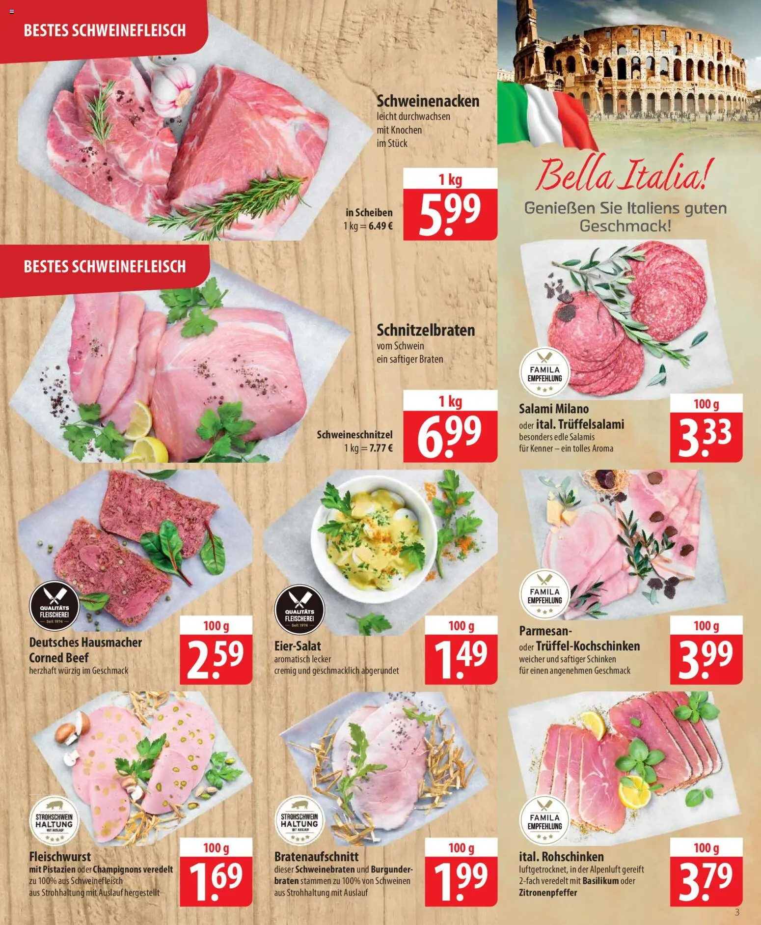 Famila Prospekt 	 – gültig ab 23.03.2026 | Seite: 3 | Produkte: Pistazien, Salami, Schinken, Schweinefleisch