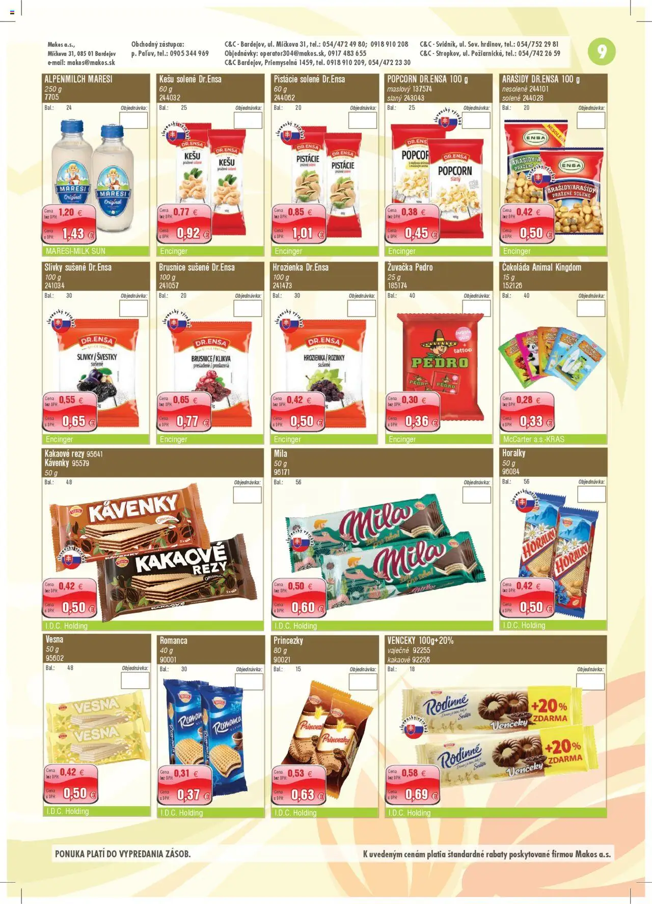 Nové Makos akcie – leták je platný od 29.09.2025 | Strana: 9 | Produkty: Čokoláda, Pistácie, Slivky, Horálky