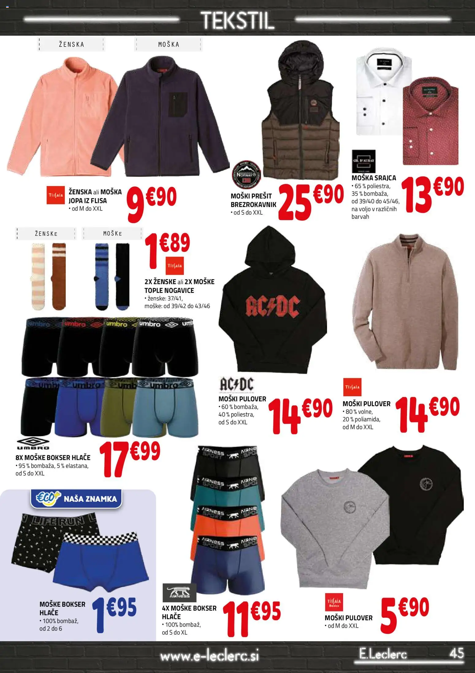 Novi E.leclerc katalog ponudbe – veljaven od 04.02.2026 | Stran: 45 | Izdelki: Srajca, Pulover, Hlace, Nogavice