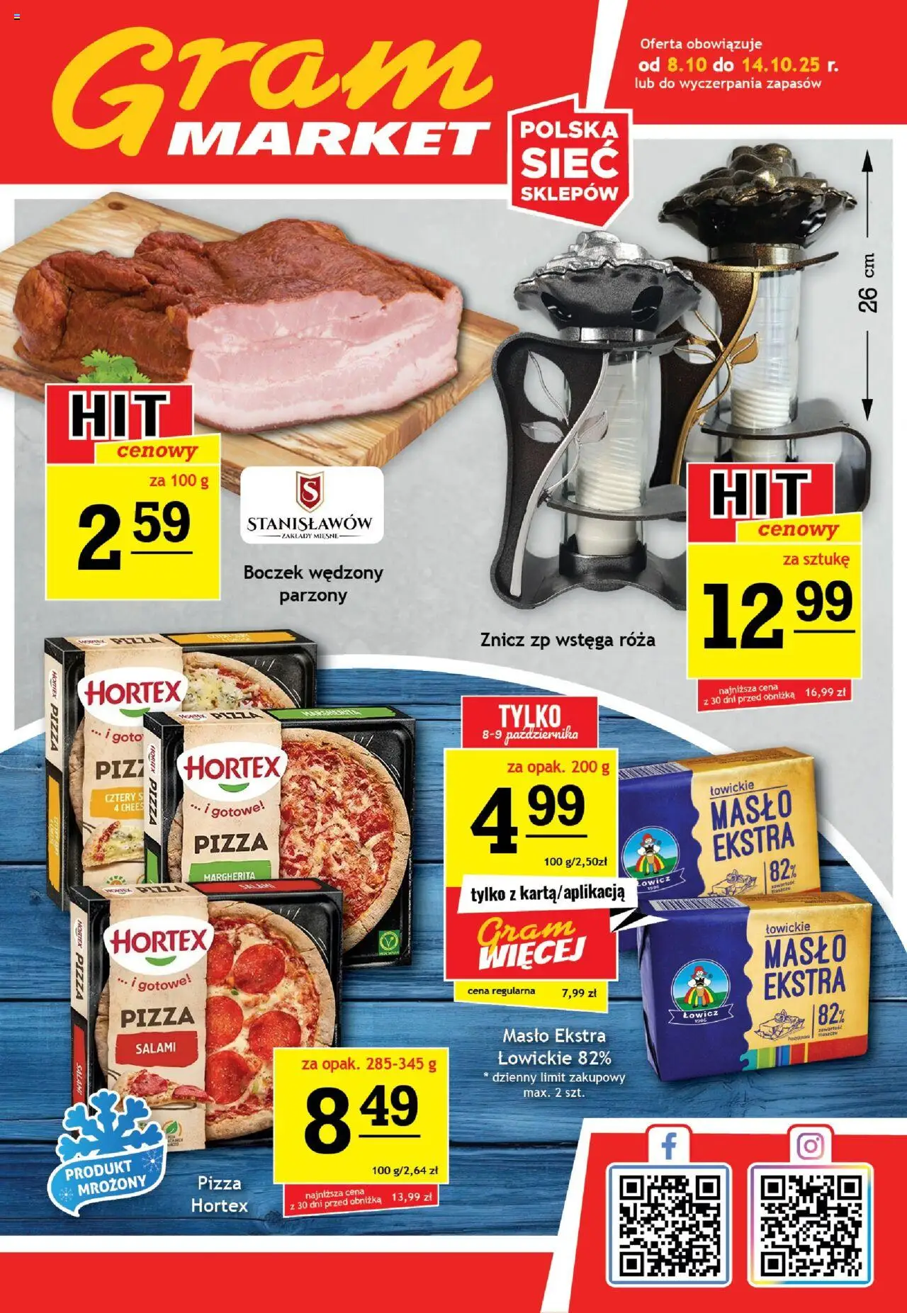 Gram Market Gazetka od 08.10.2025 | Strona: 1 | Produkty: Boczek wędzony, Boczek, Masło, Salami