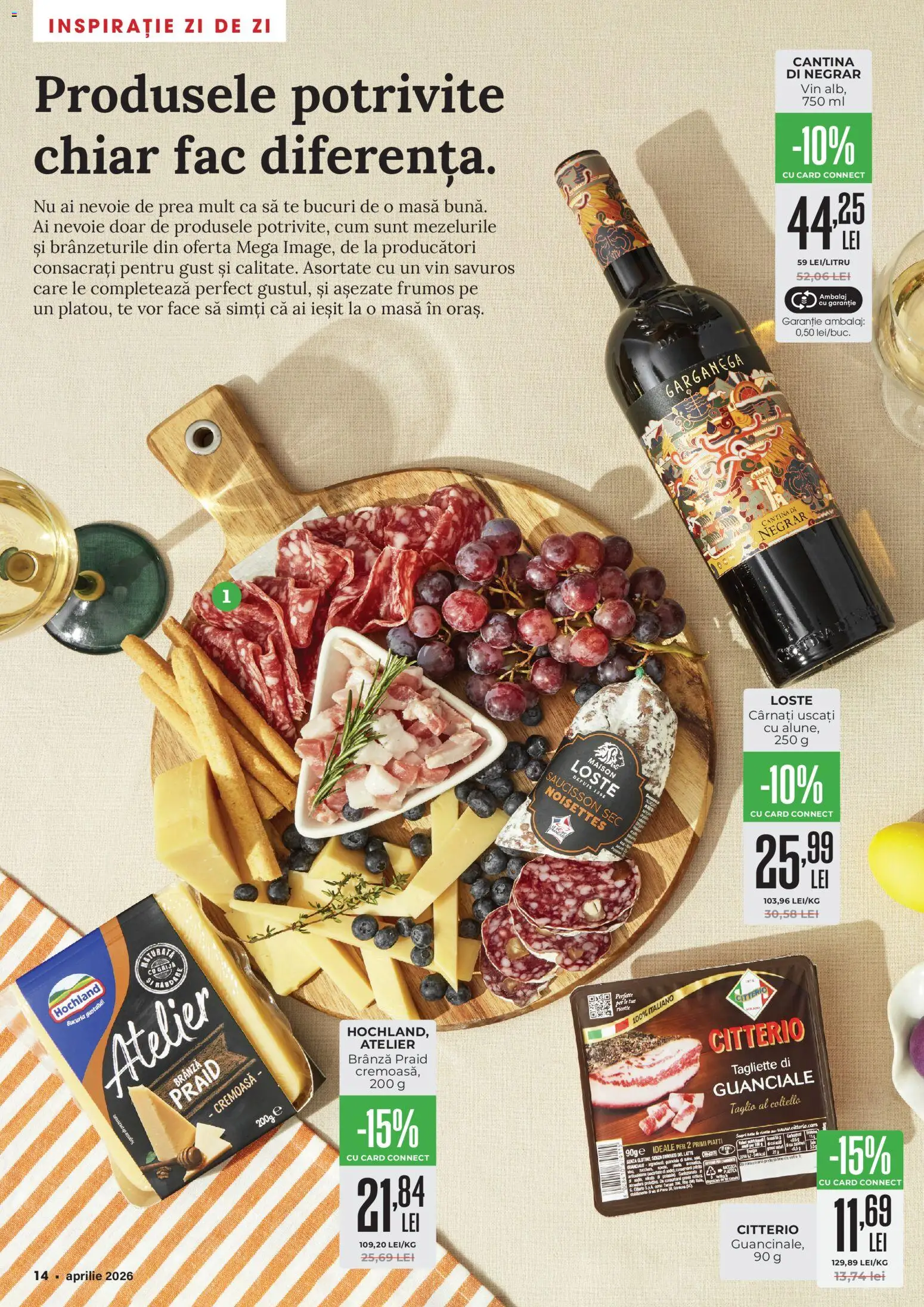 Noul catalog Mega Image – valabil de la 26.03.2026 | Pagină: 14 | Produse: Masă, Brânză, Vin, Cârnați