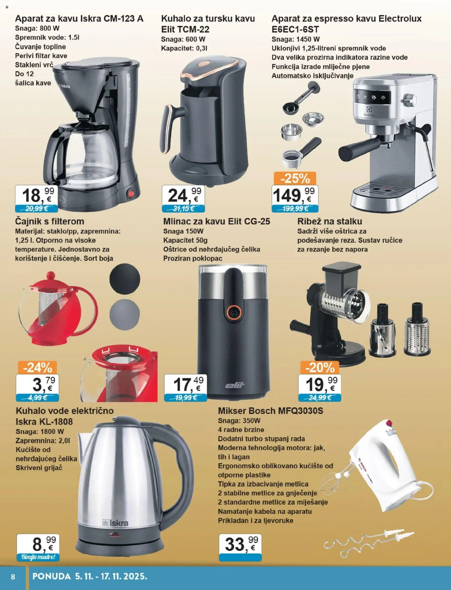KTC katalog | vrijedi od 05.11.2025 | Stranica: 8 | Proizvodi: Aparat za kavu, Kuhalo vode, Mikser, Ribež