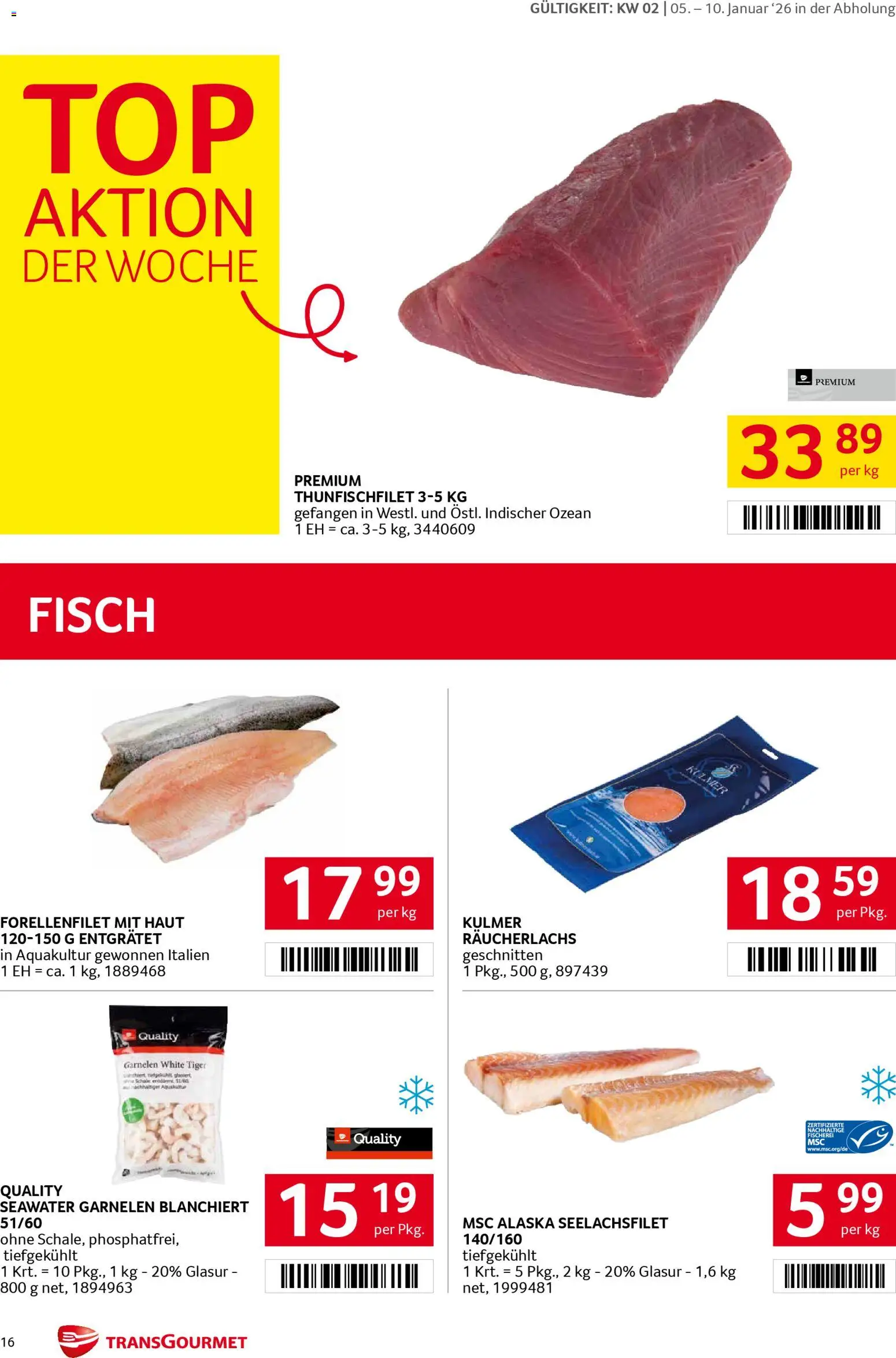 Transgourmet Flugblatt gültig ab 05.01.2026 | Seite: 16 | Produkte: Fisch