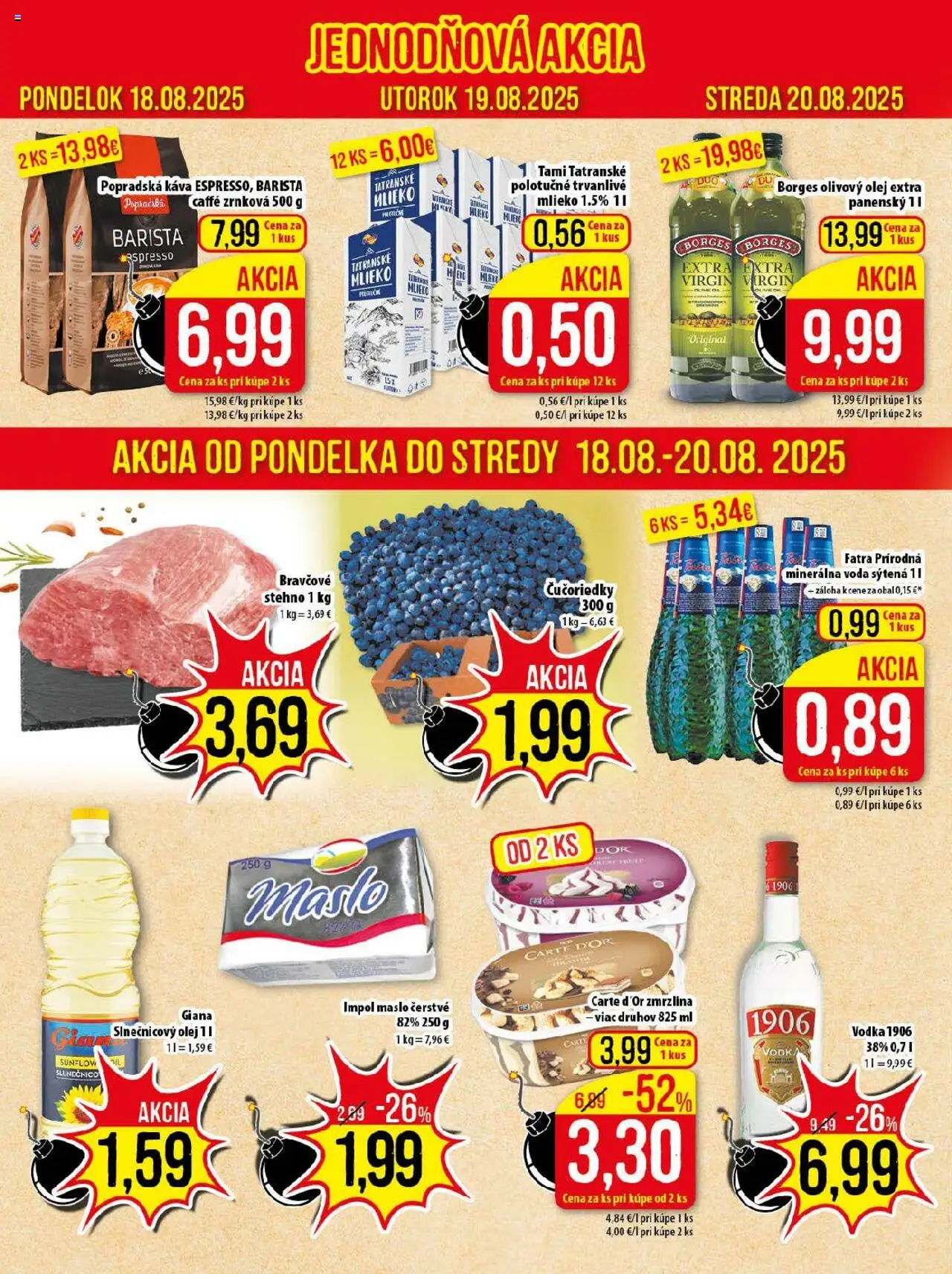 Klas leták │ platný od 18.08.2025 | Strana: 2 | Produkty: Mlieko, Olivový olej, Zmrzlina, Čučoriedky
