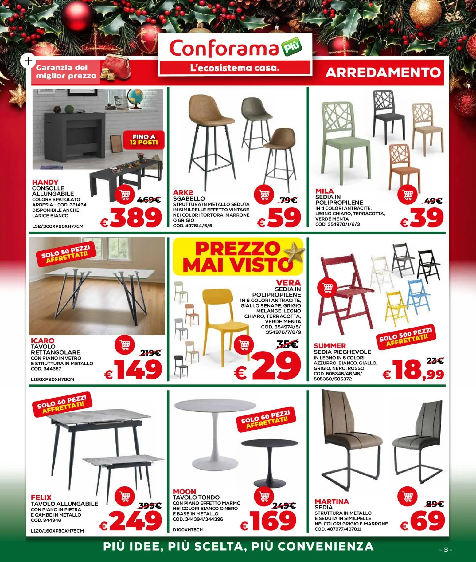 Volantino Conforama del 04.12.2025 | Pagina: 3 | Prodotti: Sgabello, Menta, Tavolo, Sedia