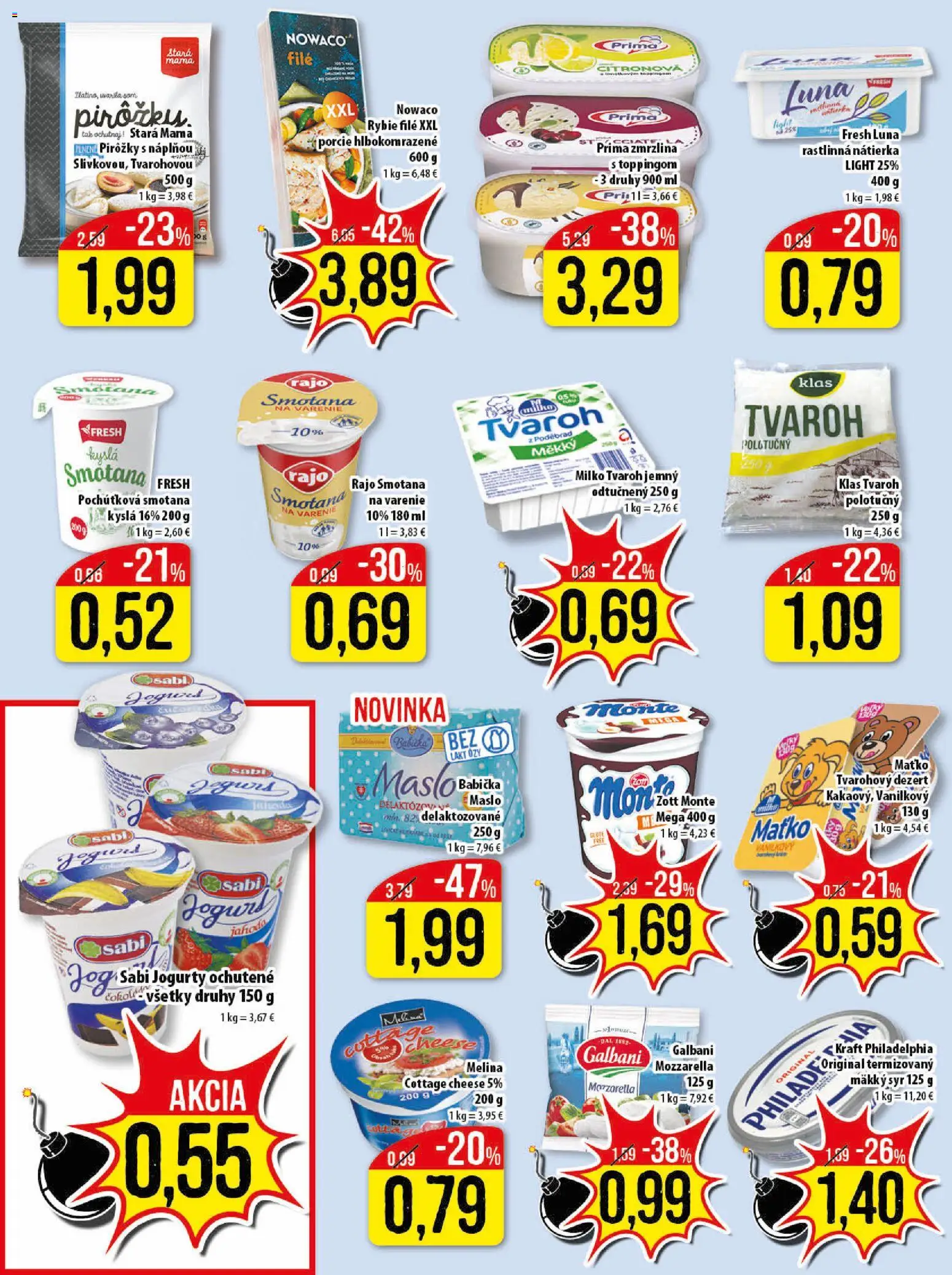 Nové Klas akcie – leták je platný od 30.03.2026 | Strana: 8 | Produkty: Maslo, Smotana, Mozzarella, Zmrzlina