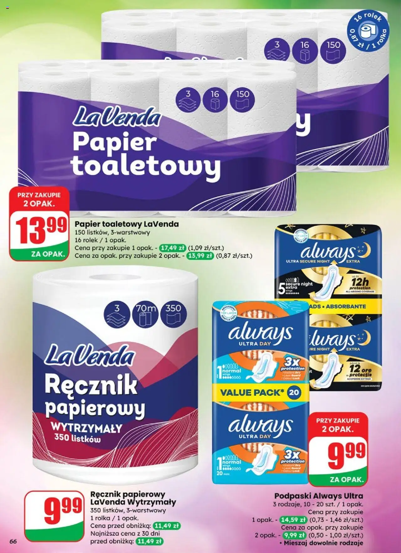 Dino Gazetka od 15.10.2025 | Strona: 66 | Produkty: Papier toaletowy lavenda, Top, Papier toaletowy, Podpaski always