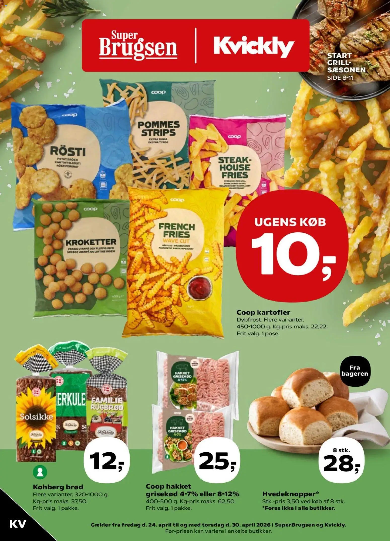 Kvickly tilbudsavis – gyldig fra 24.04.2026 | Side: 1 | Produkter: Brød, Kartofler, Rugbrød, Grill