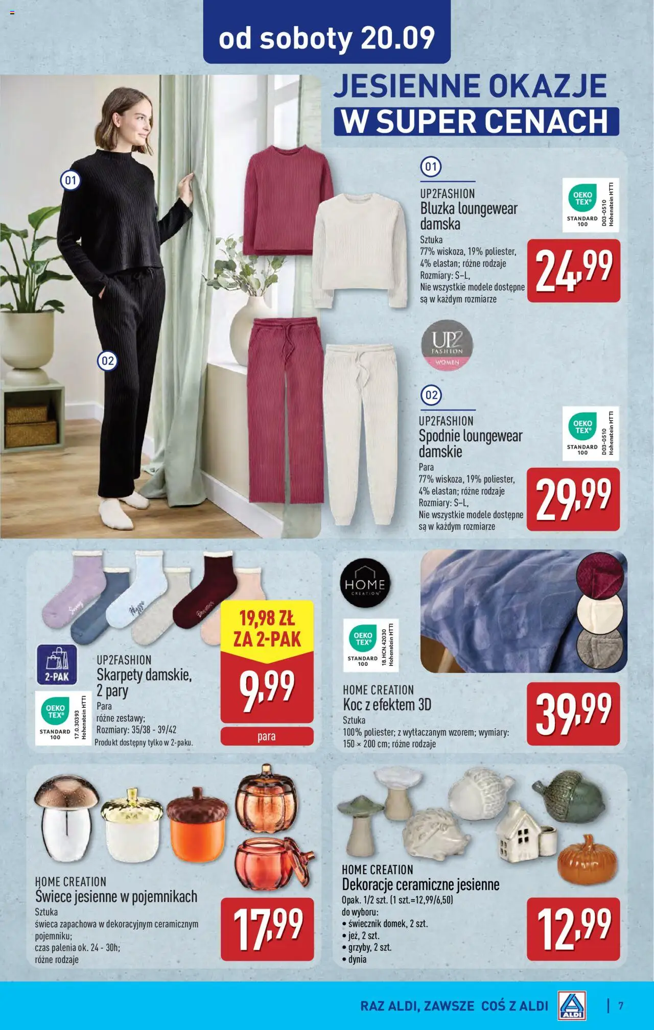 Aldi Gazetka - Hity od Środy i od Soboty od 17.09.2025 | Strona: 7 | Produkty: Bluzka, Skarpety, Koc, Świece