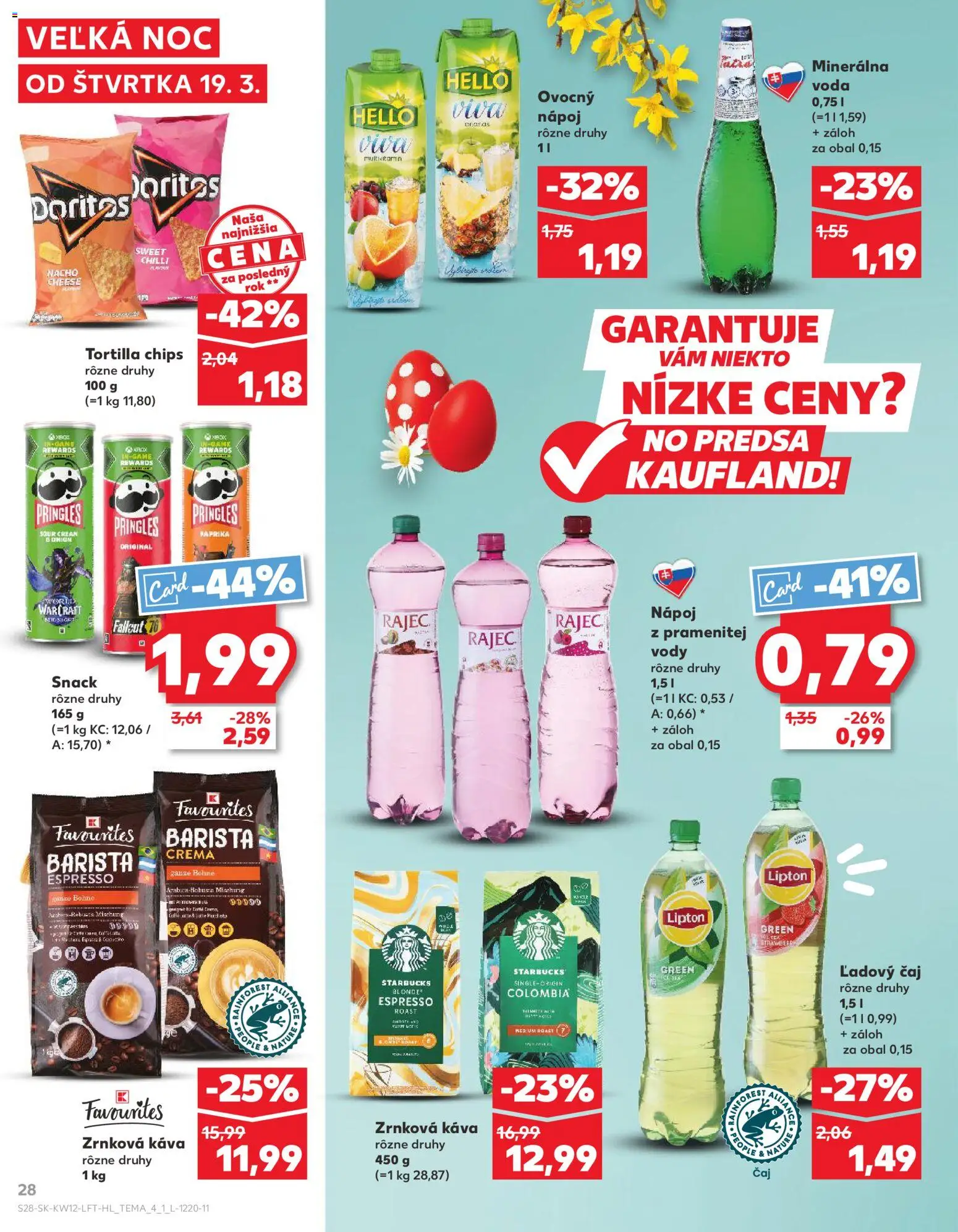 Nové Kaufland akcie – leták je platný od 19.03.2026 | Strana: 28 | Produkty: Čaj, Rajec, Voda, Minerálna voda