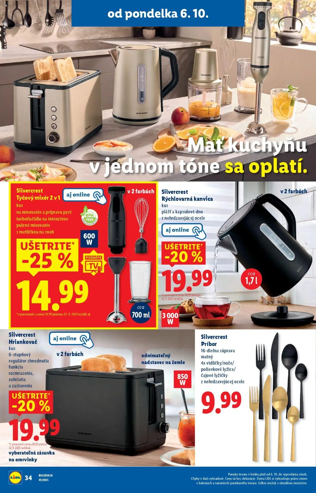 Nové Lidl akcie – leták je platný od 06.10.2025 | Strana: 56 | Produkty: Mixér, Tyčový mixér, Rýchlovarná kanvica, Kanvica